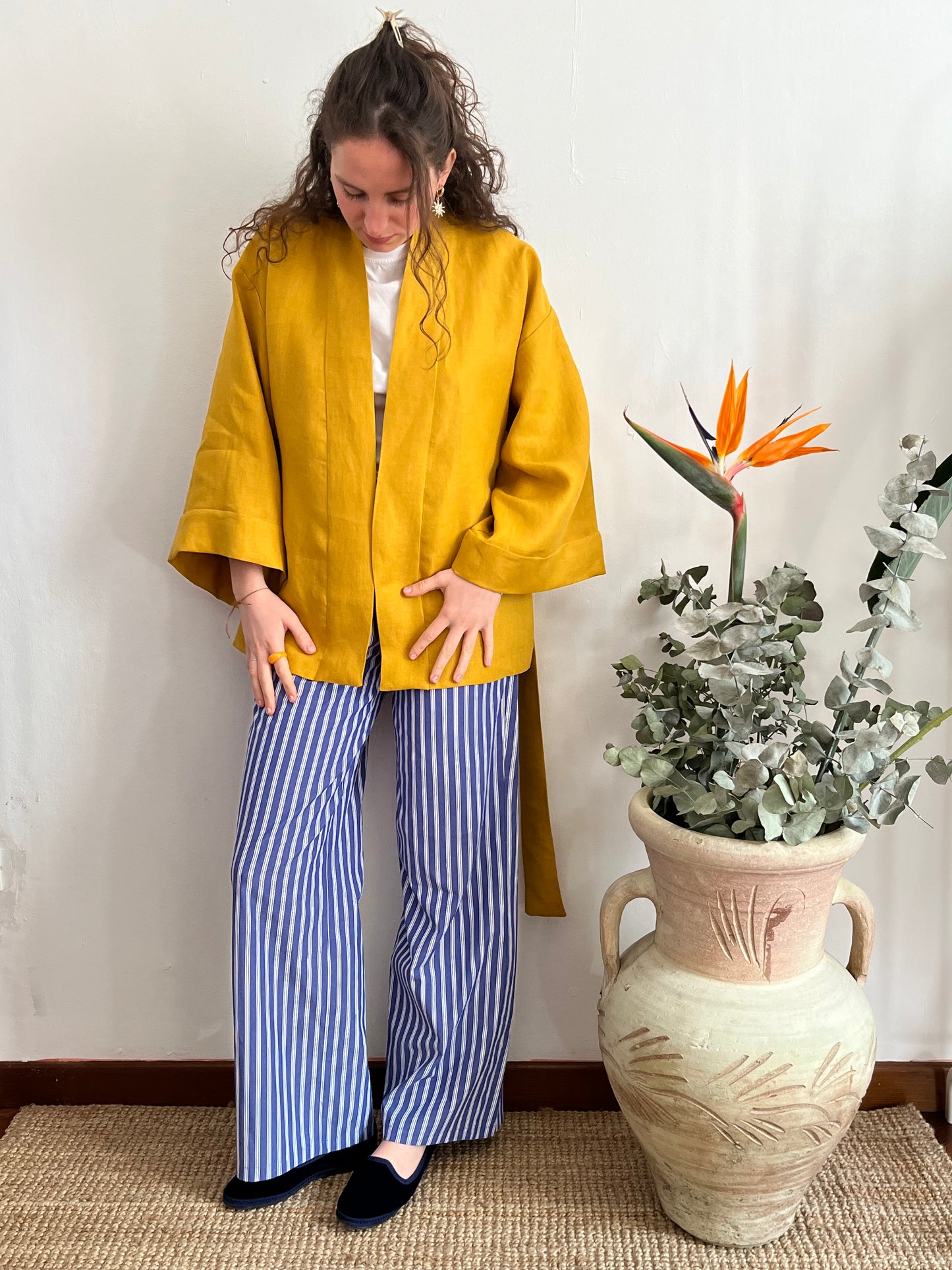 Kimono in lino Giallo Senape