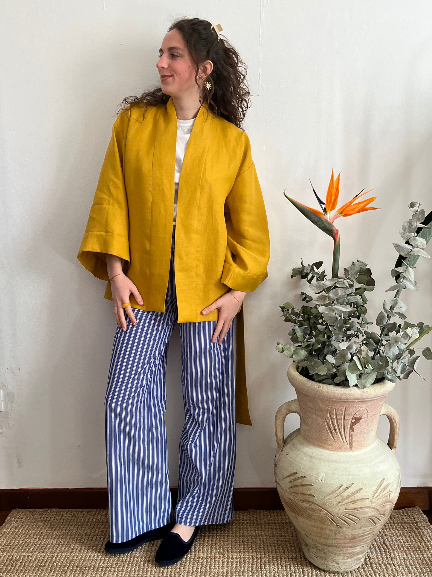 Kimono in lino Giallo Senape