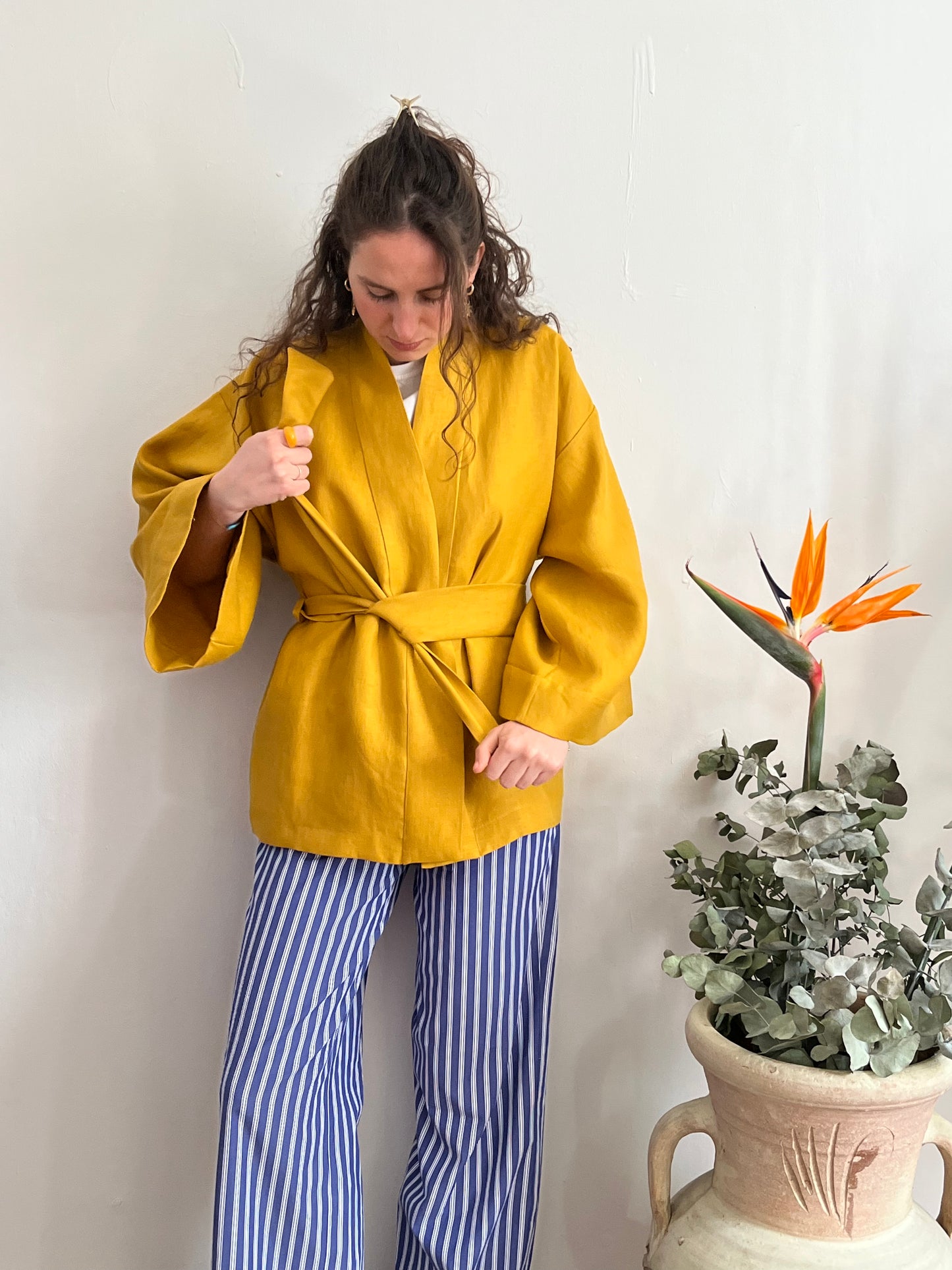 Kimono in lino Giallo Senape