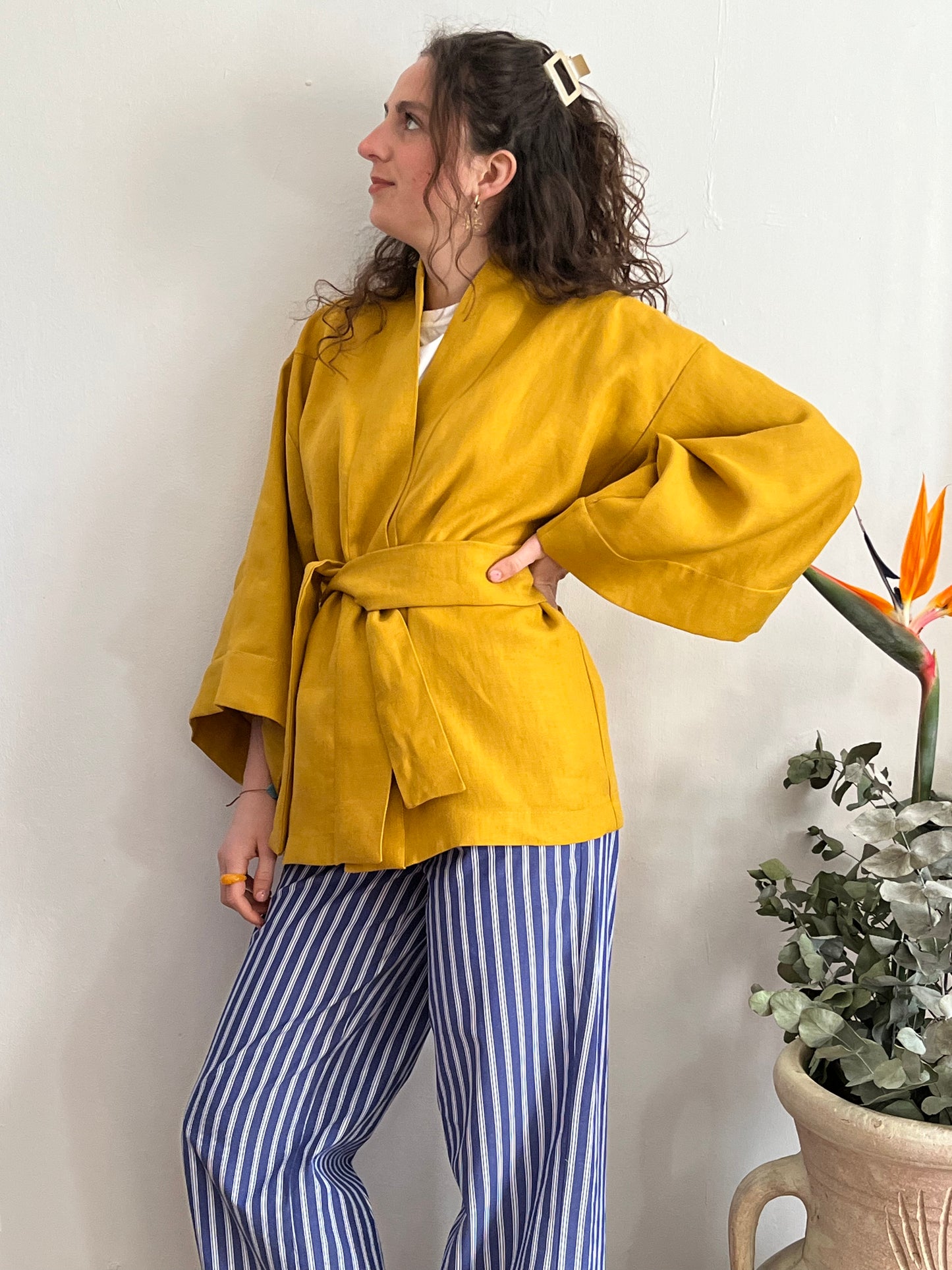 Kimono in lino Giallo Senape