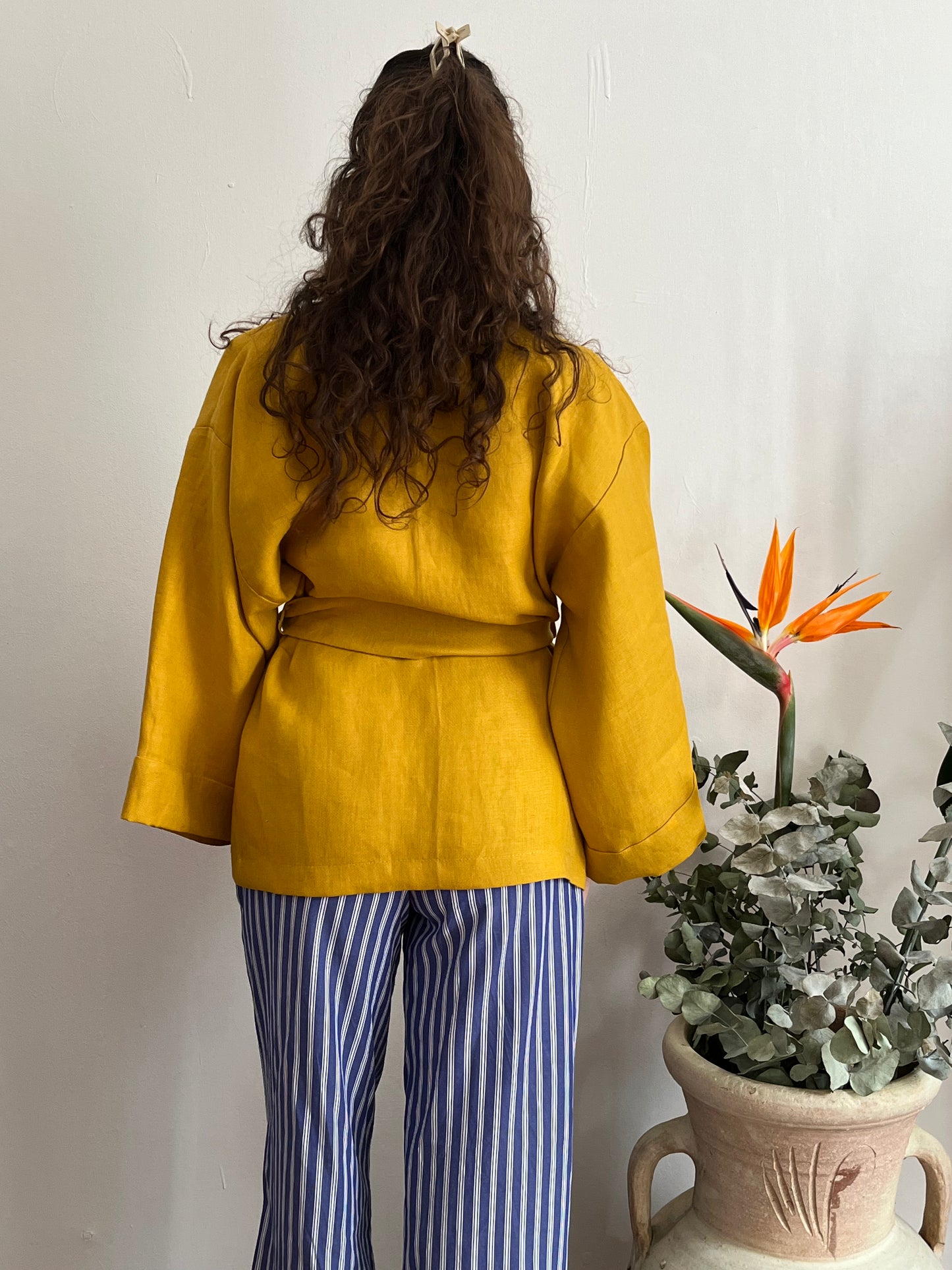 Kimono in lino Giallo Senape