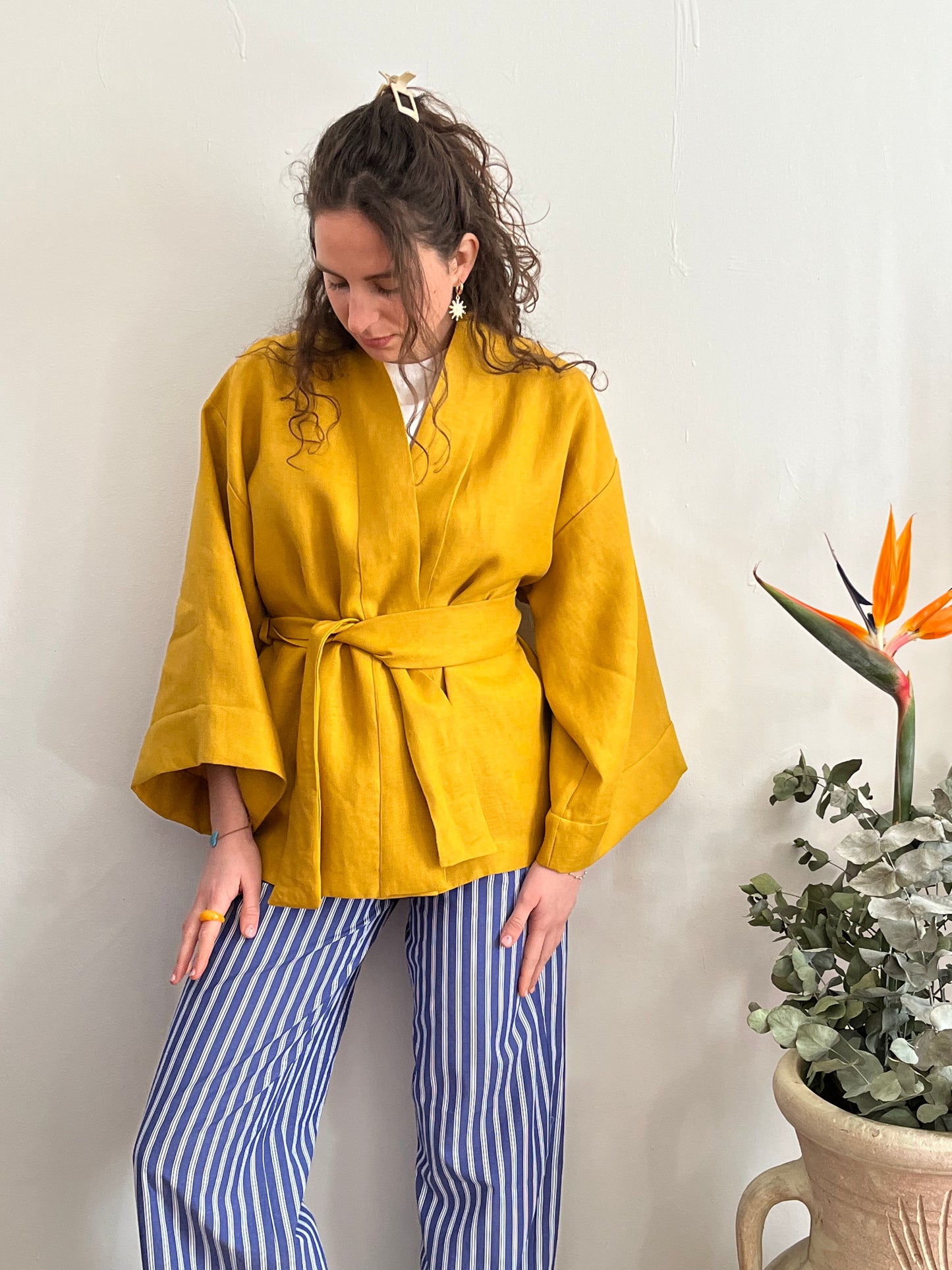 Kimono in lino Giallo Senape