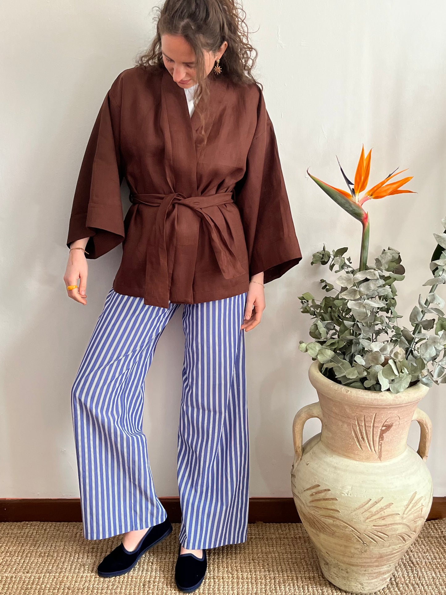 Kimono in lino Marrone
