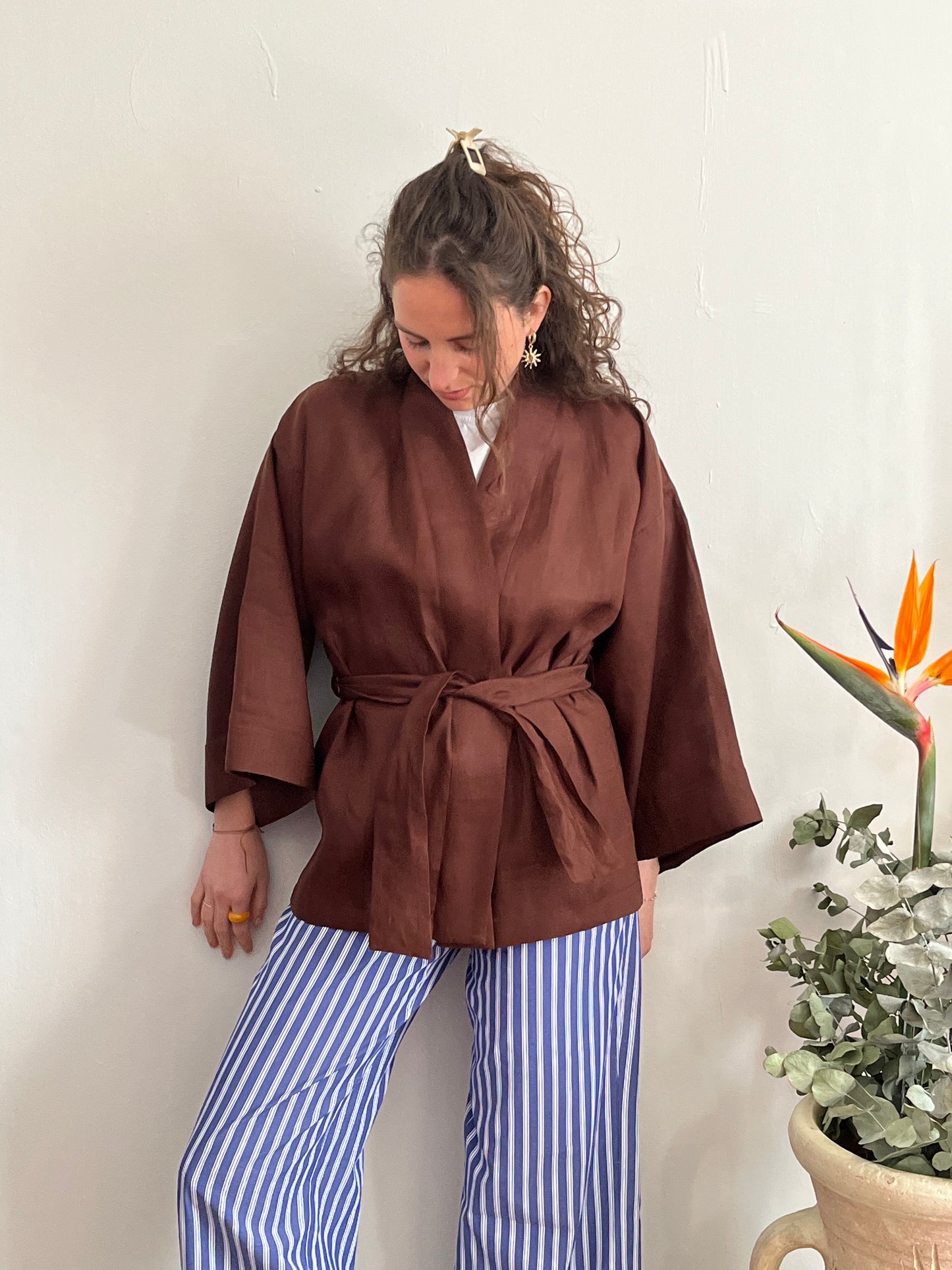 Kimono in lino Marrone