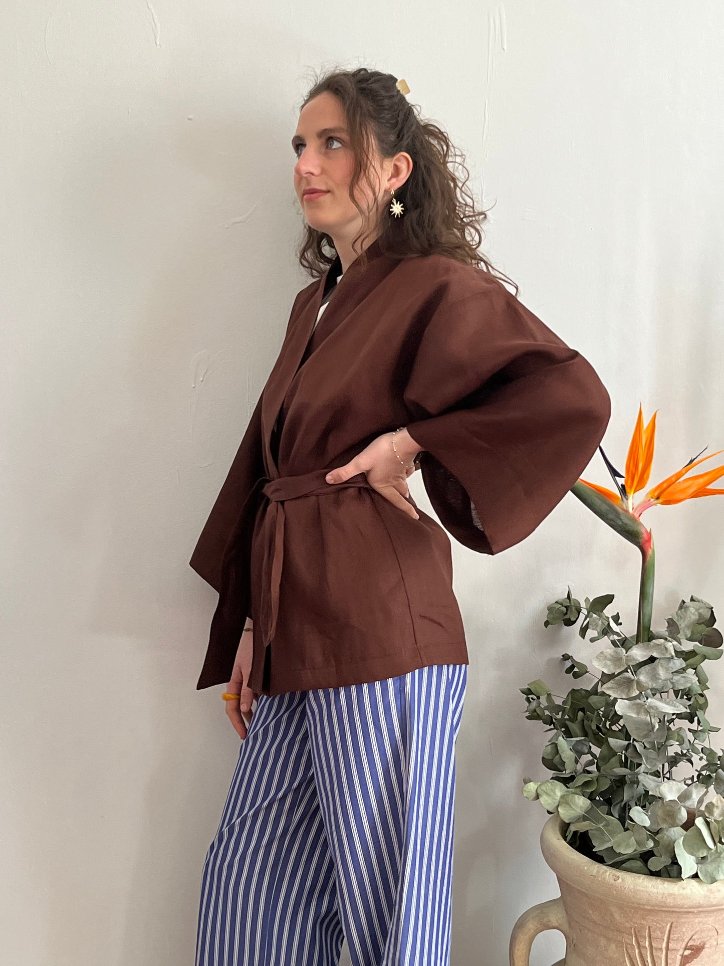 Kimono in lino Marrone