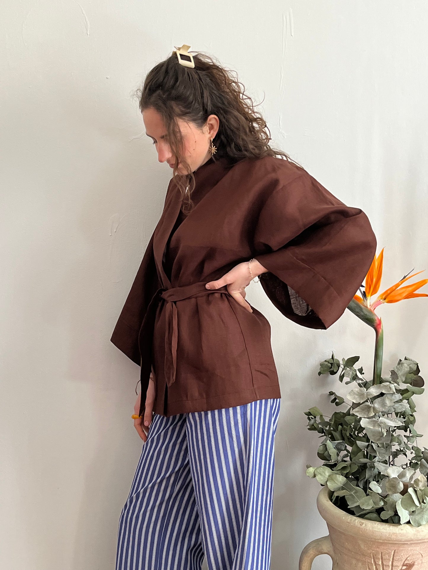 Kimono in lino Marrone
