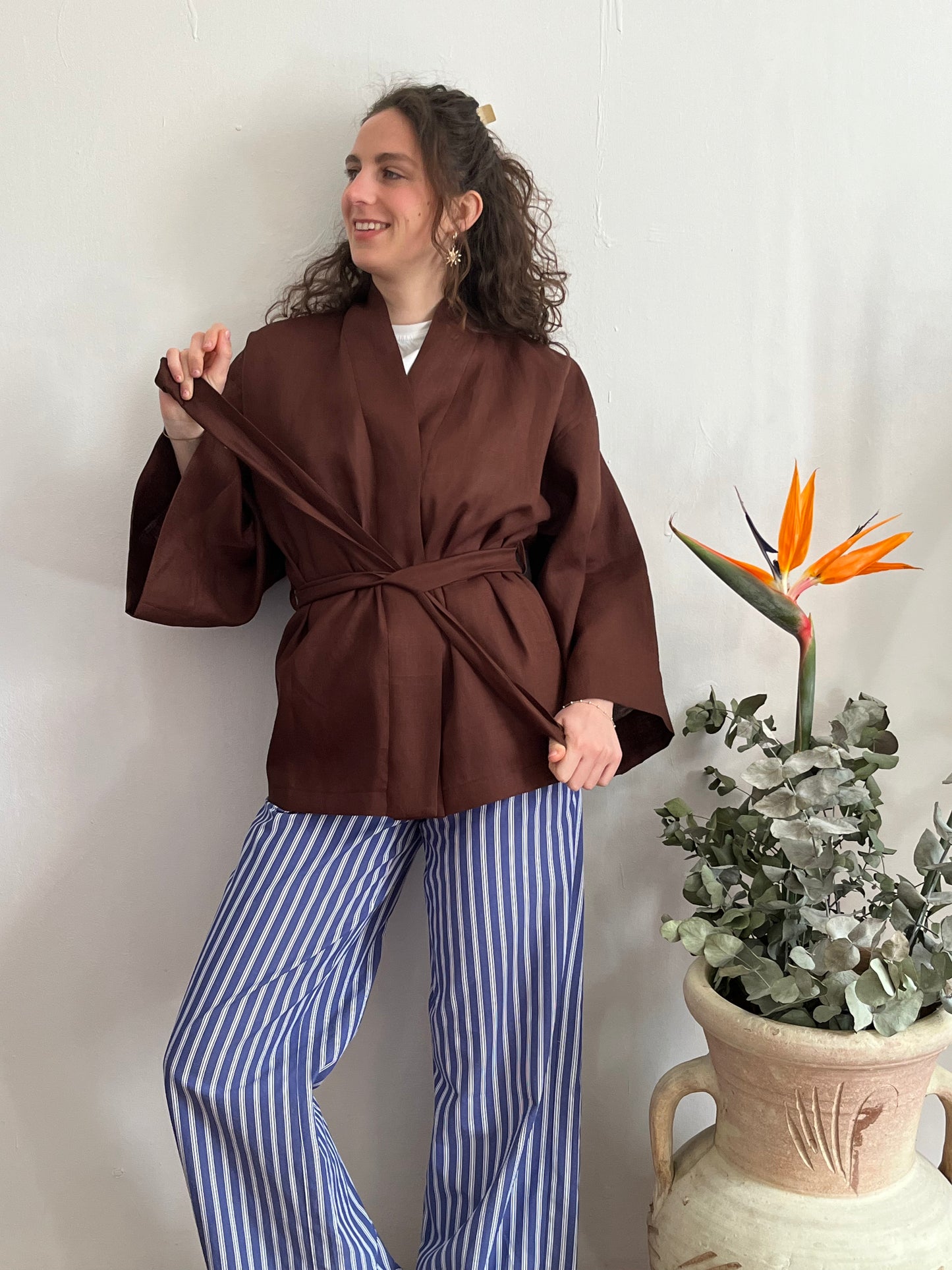 Kimono in lino Marrone