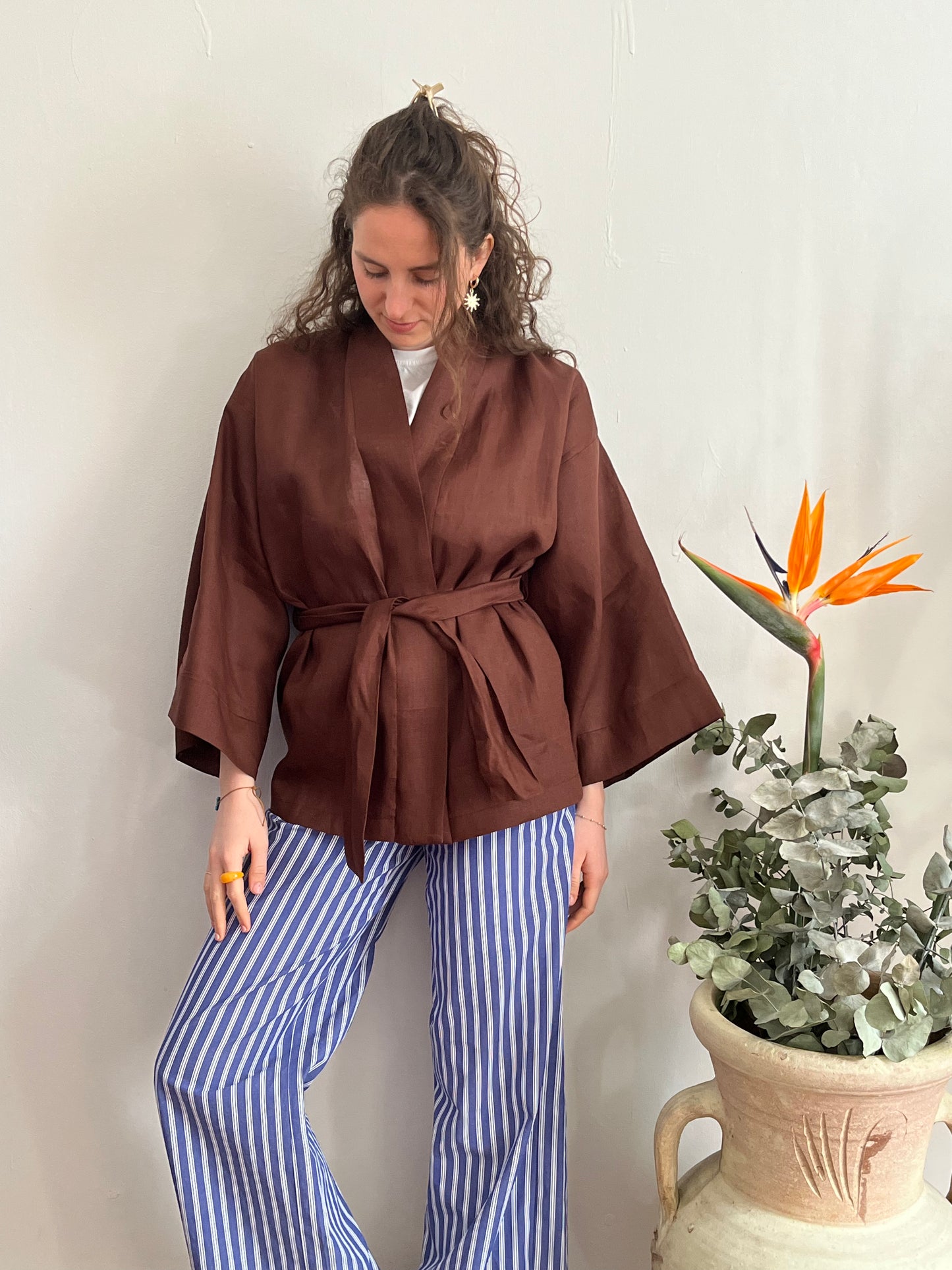 Kimono in lino Marrone