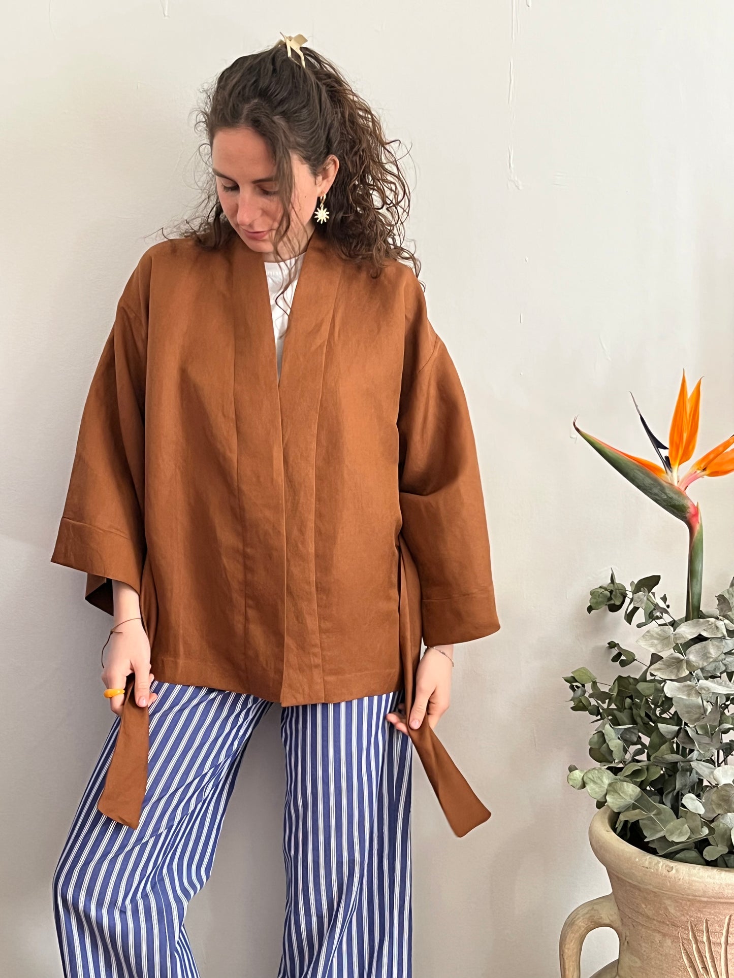Kimono in lino Marrone Terra di Siena