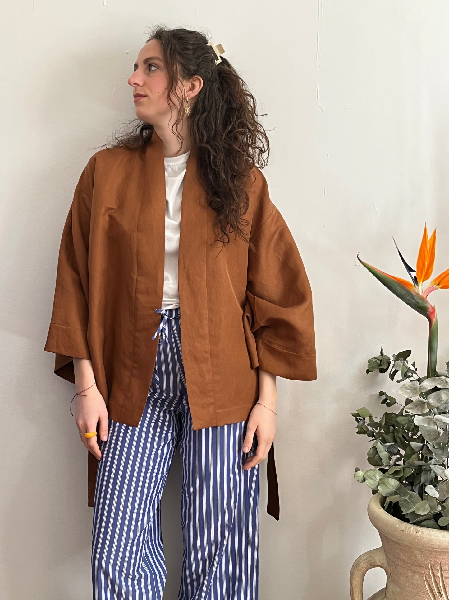 Kimono in lino Marrone Terra di Siena