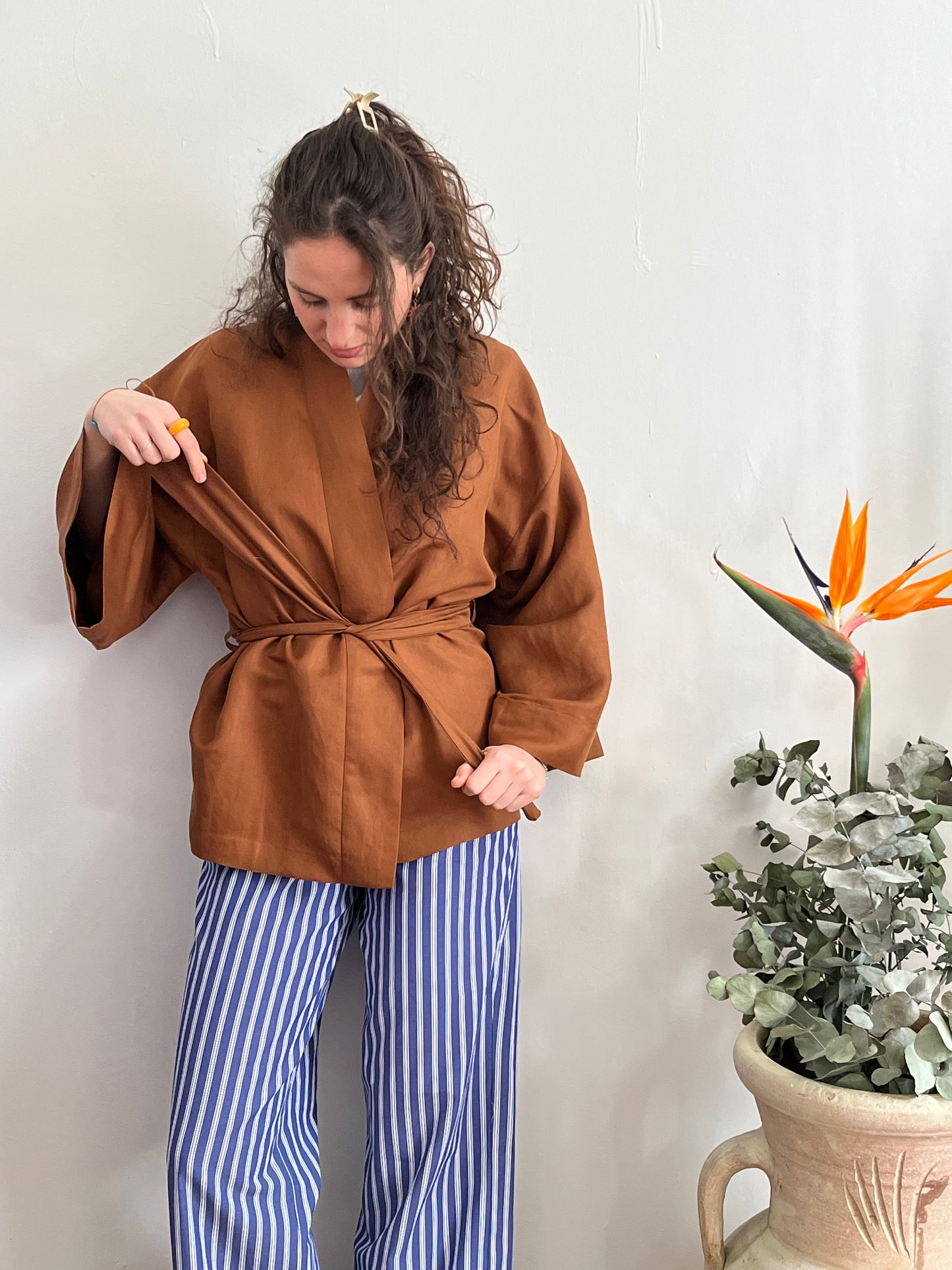 Kimono in lino Marrone Terra di Siena