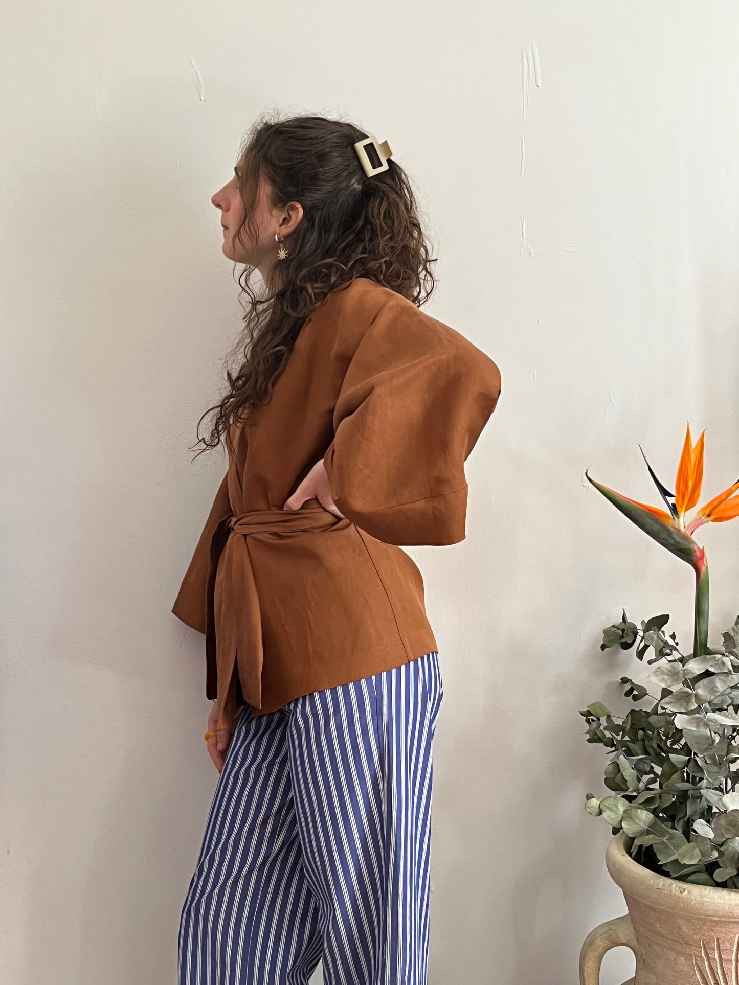 Kimono in lino Marrone Terra di Siena