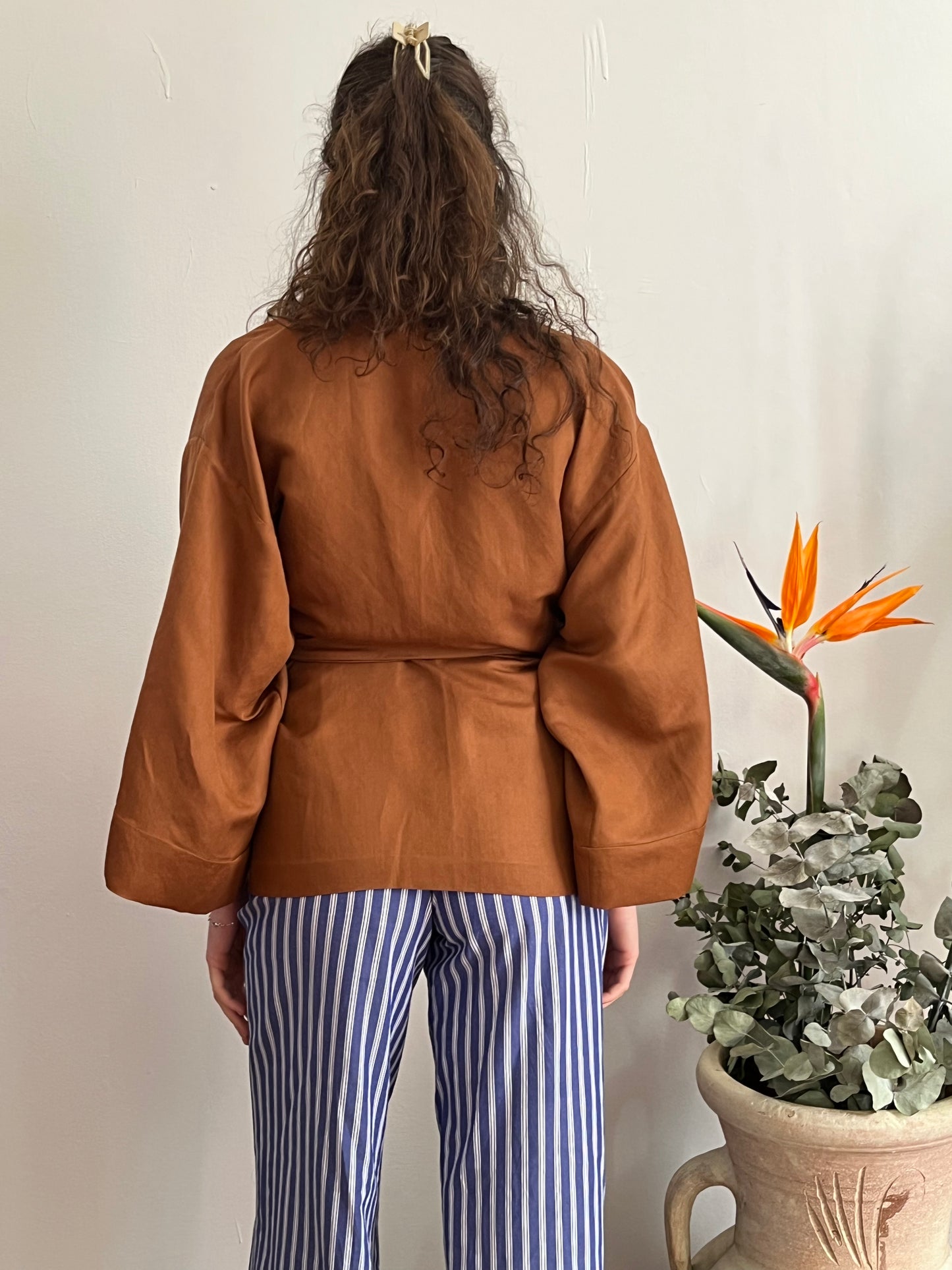 Kimono in lino Marrone Terra di Siena