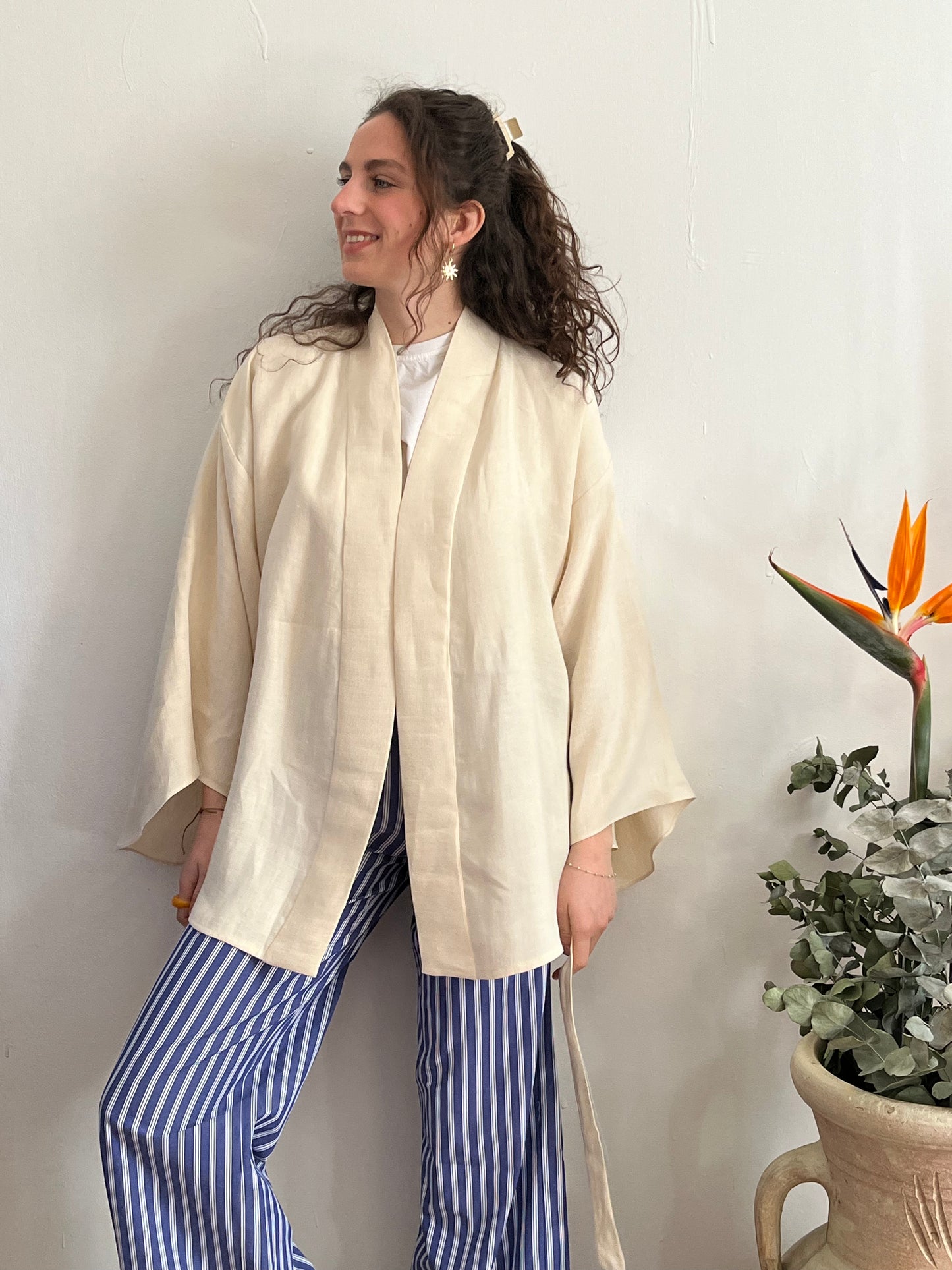 Kimono in lino Bianco Panna