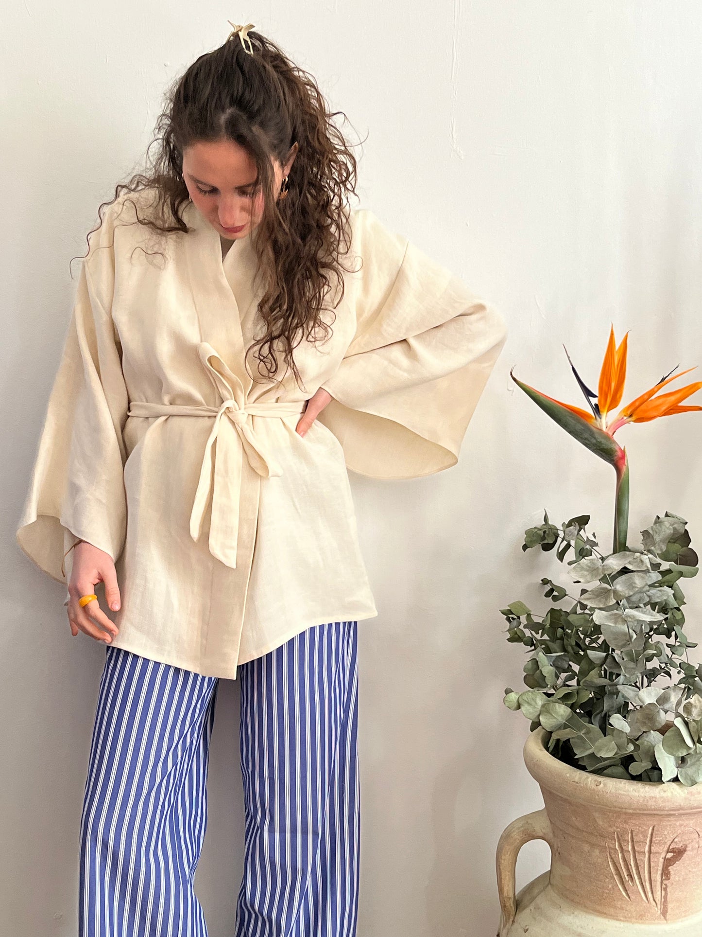 Kimono in lino Bianco Panna