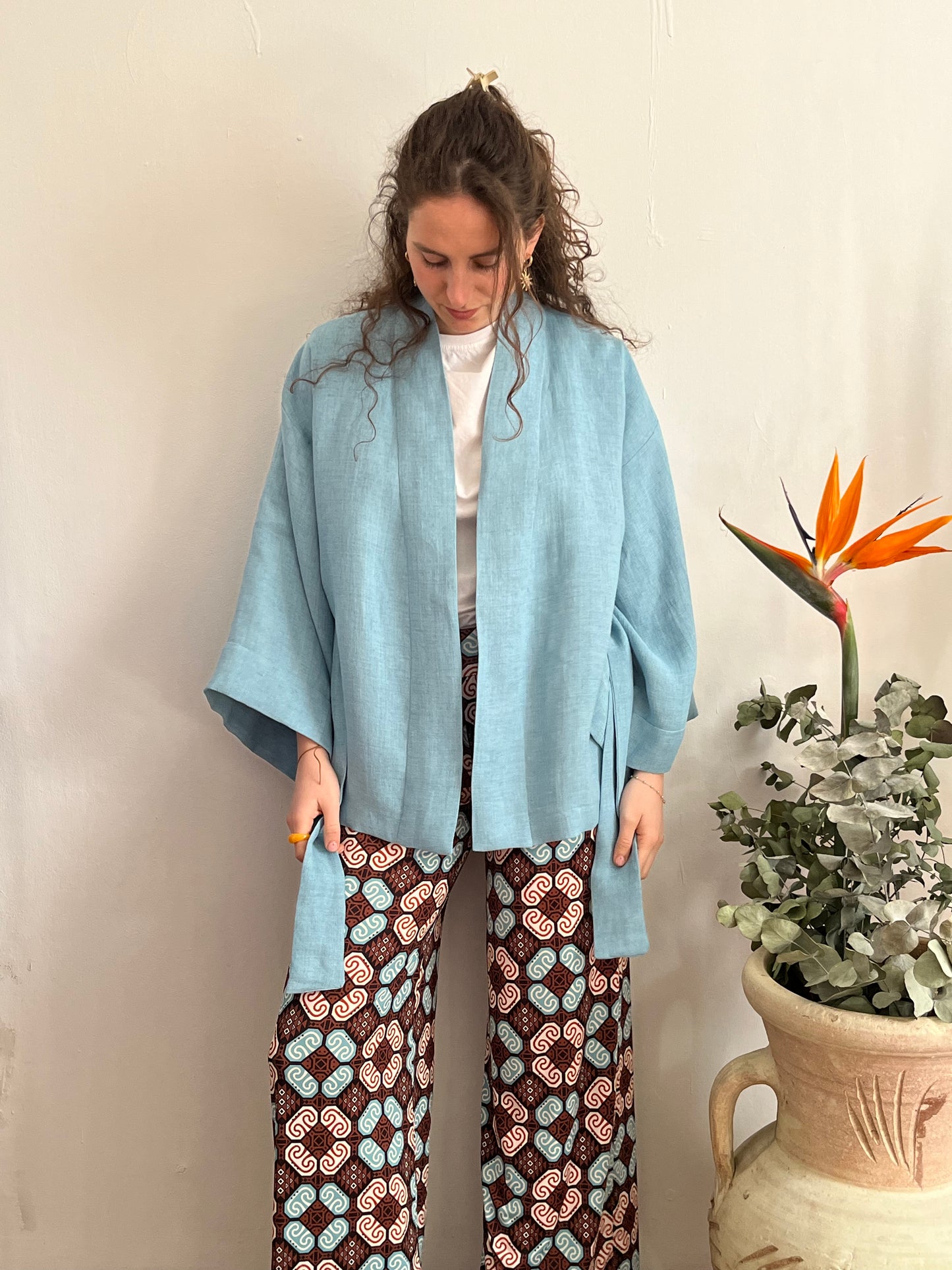 Kimono in lino Azzurro Carta da Zucchero