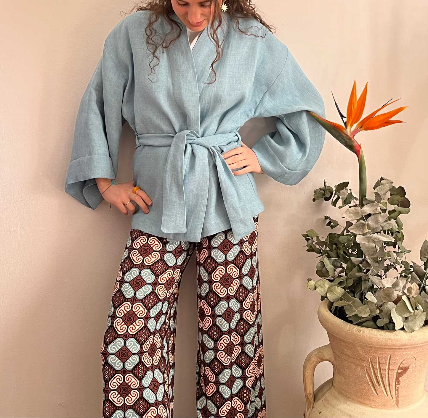 Kimono in lino Azzurro Carta da Zucchero