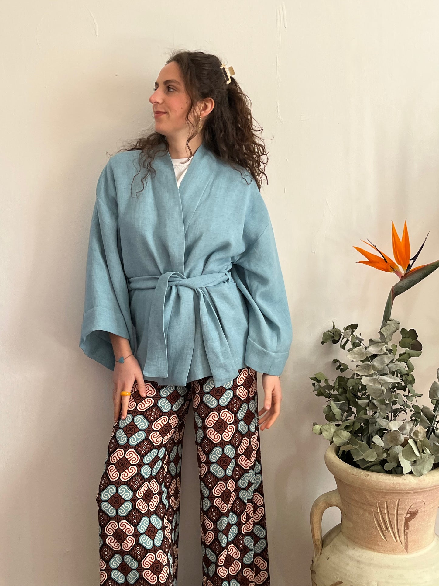 Kimono in lino Azzurro Carta da Zucchero