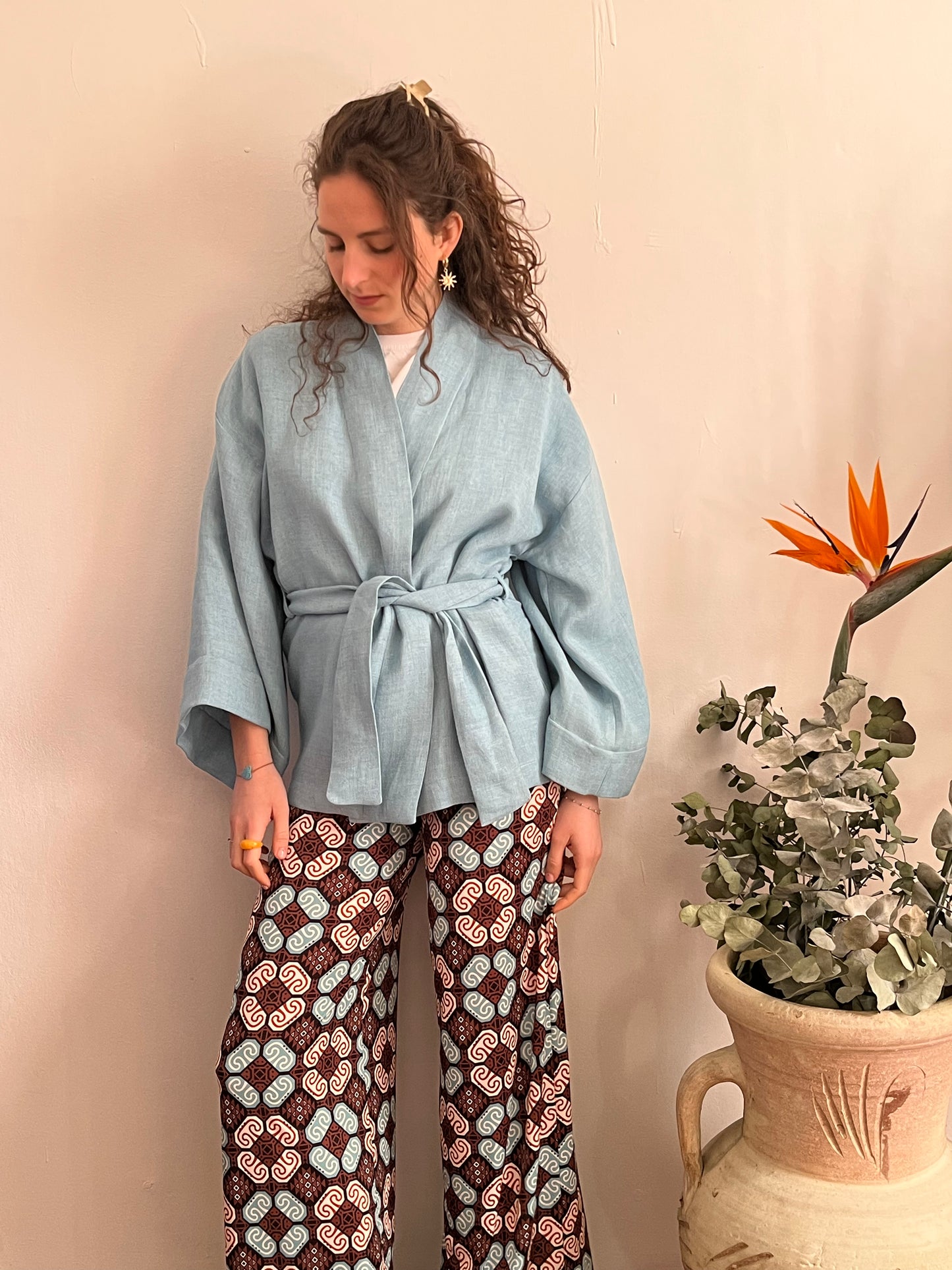 Kimono in lino Azzurro Carta da Zucchero