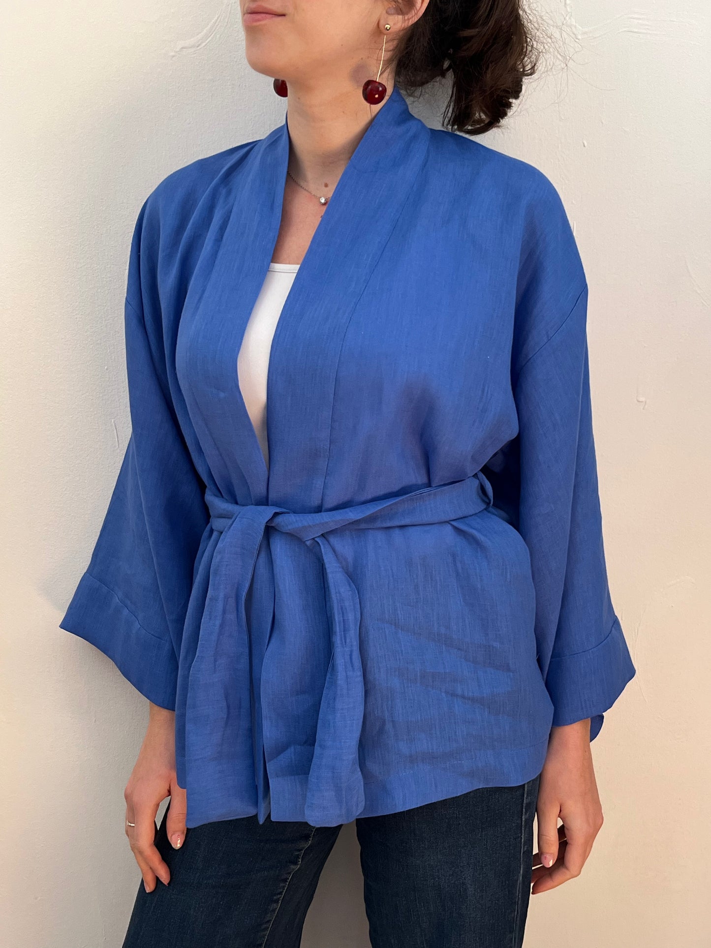 Kimono in Lino Blu