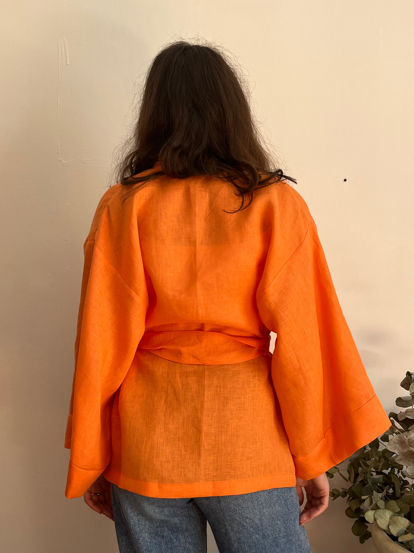 Kimono in lino papaya