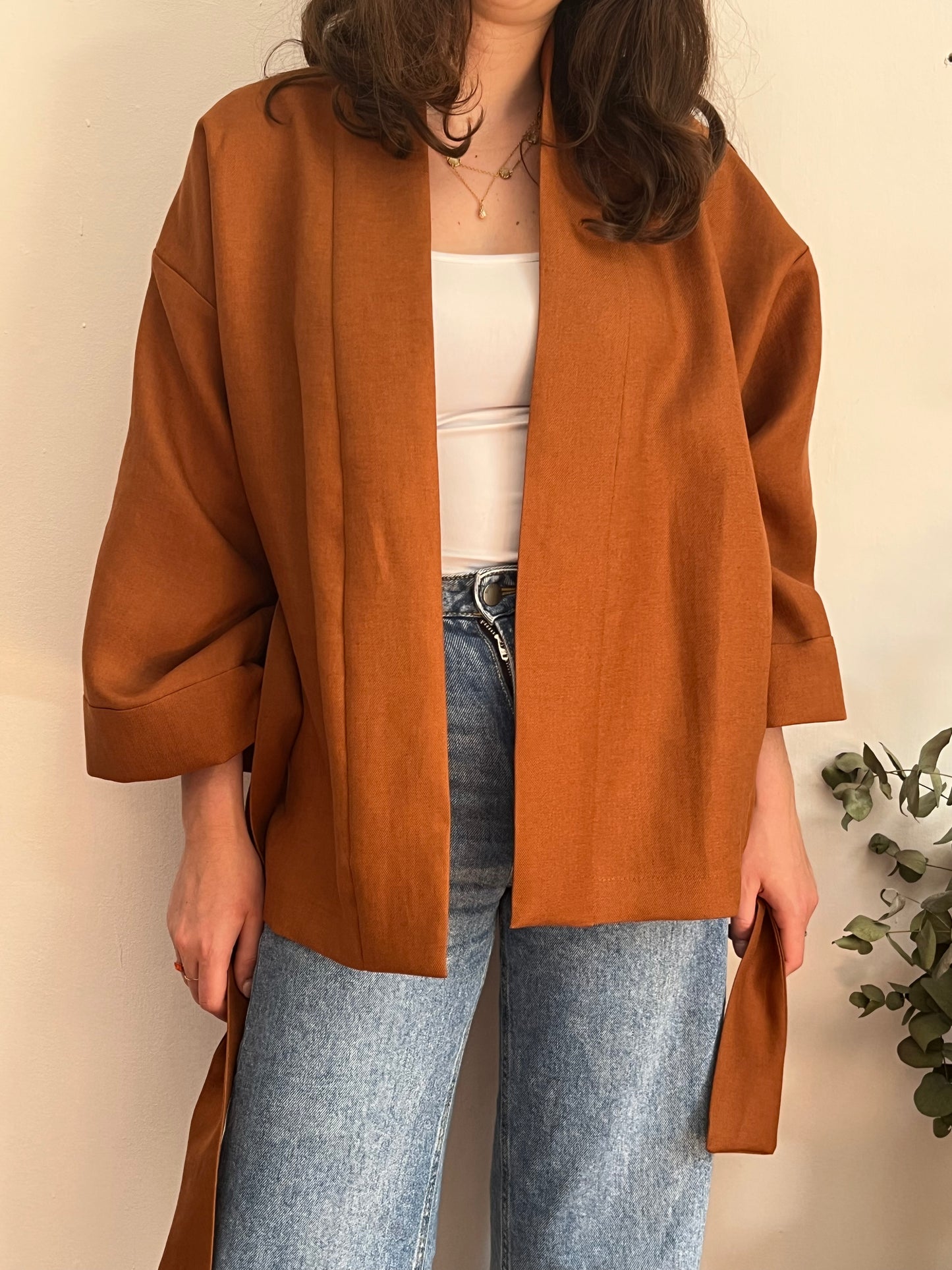 Kimono in lino marrone