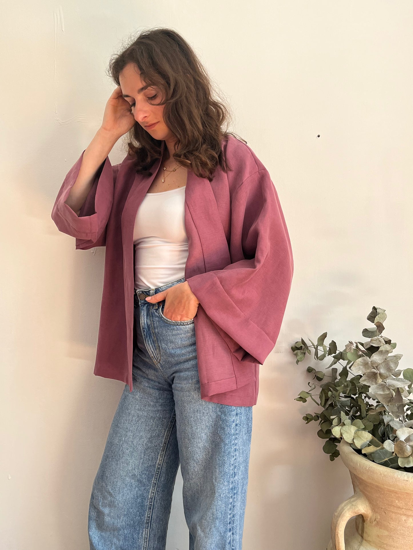 Kimono in lino malva
