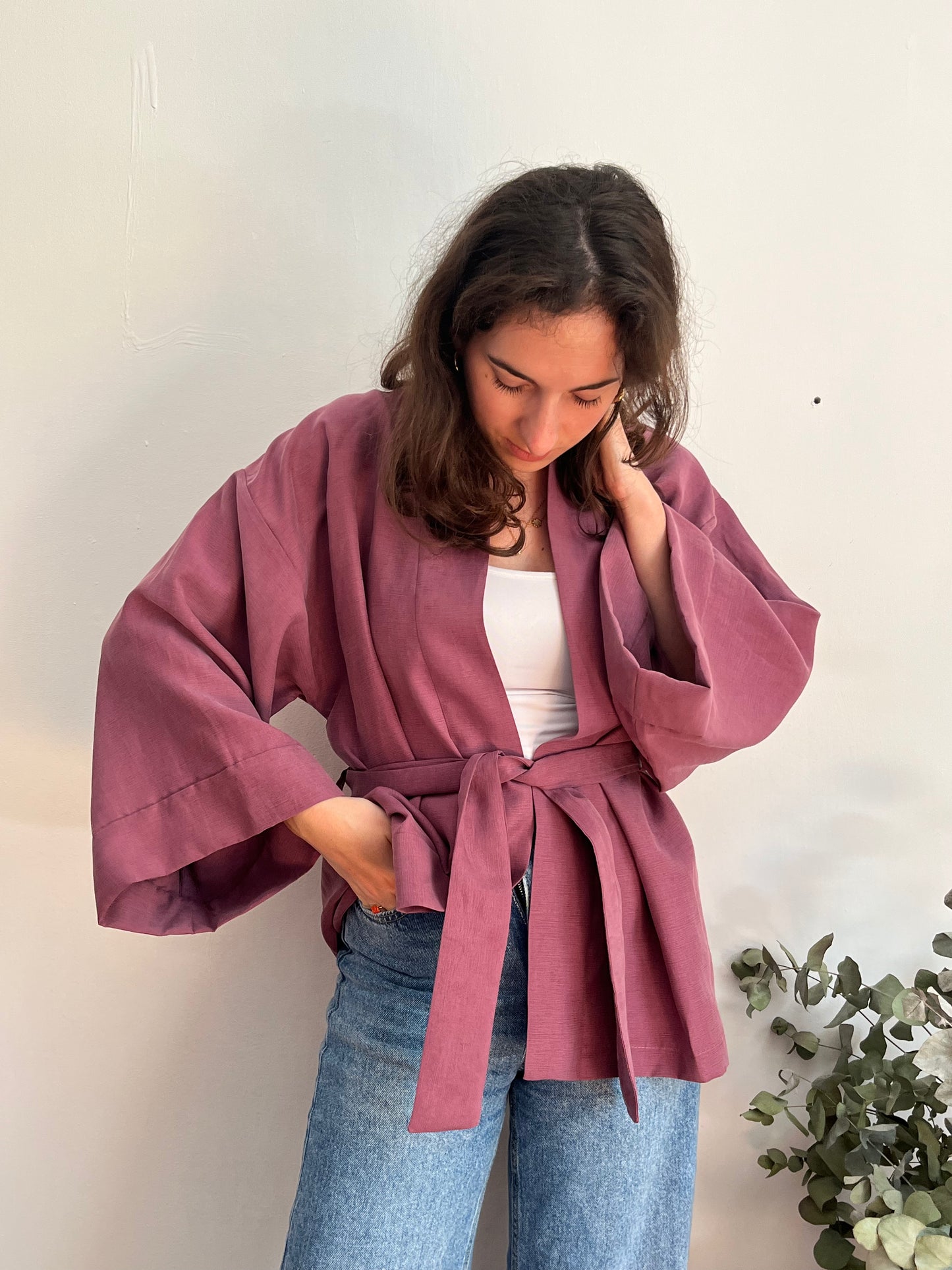 Kimono in lino malva