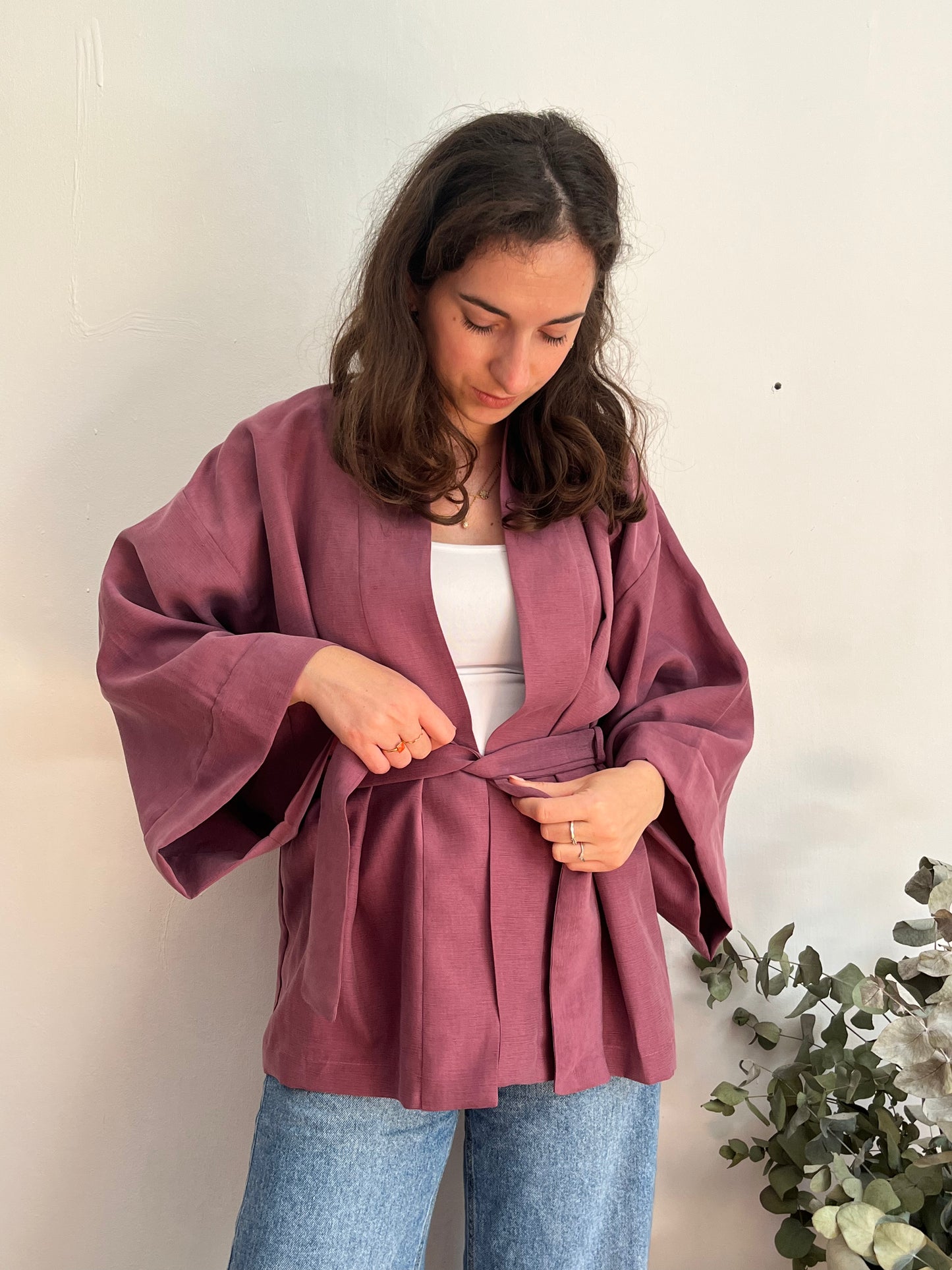 Kimono in lino malva