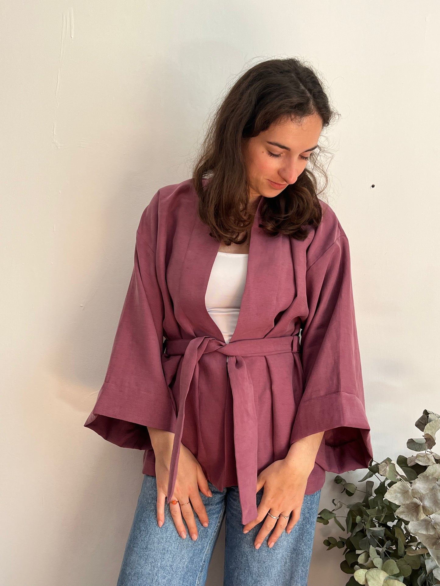 Kimono in lino malva