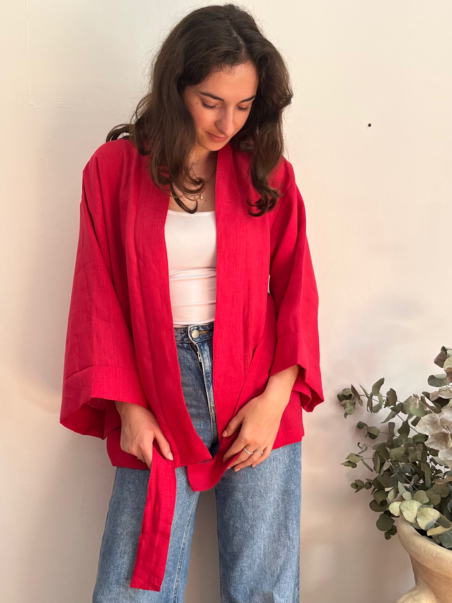 Kimono in lino fucsia