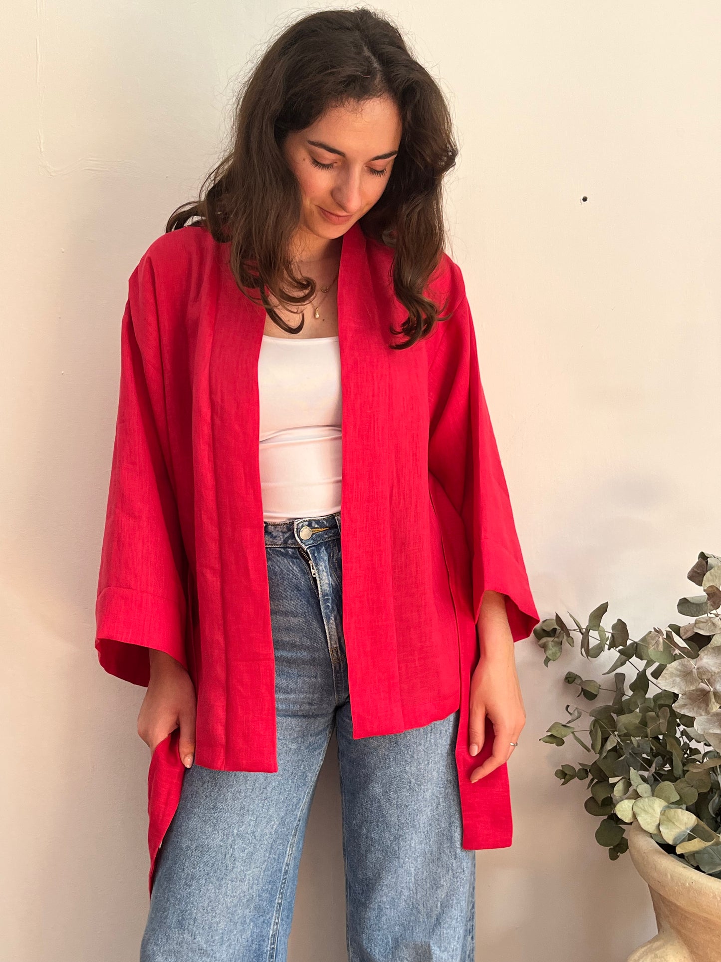 Kimono in lino fucsia