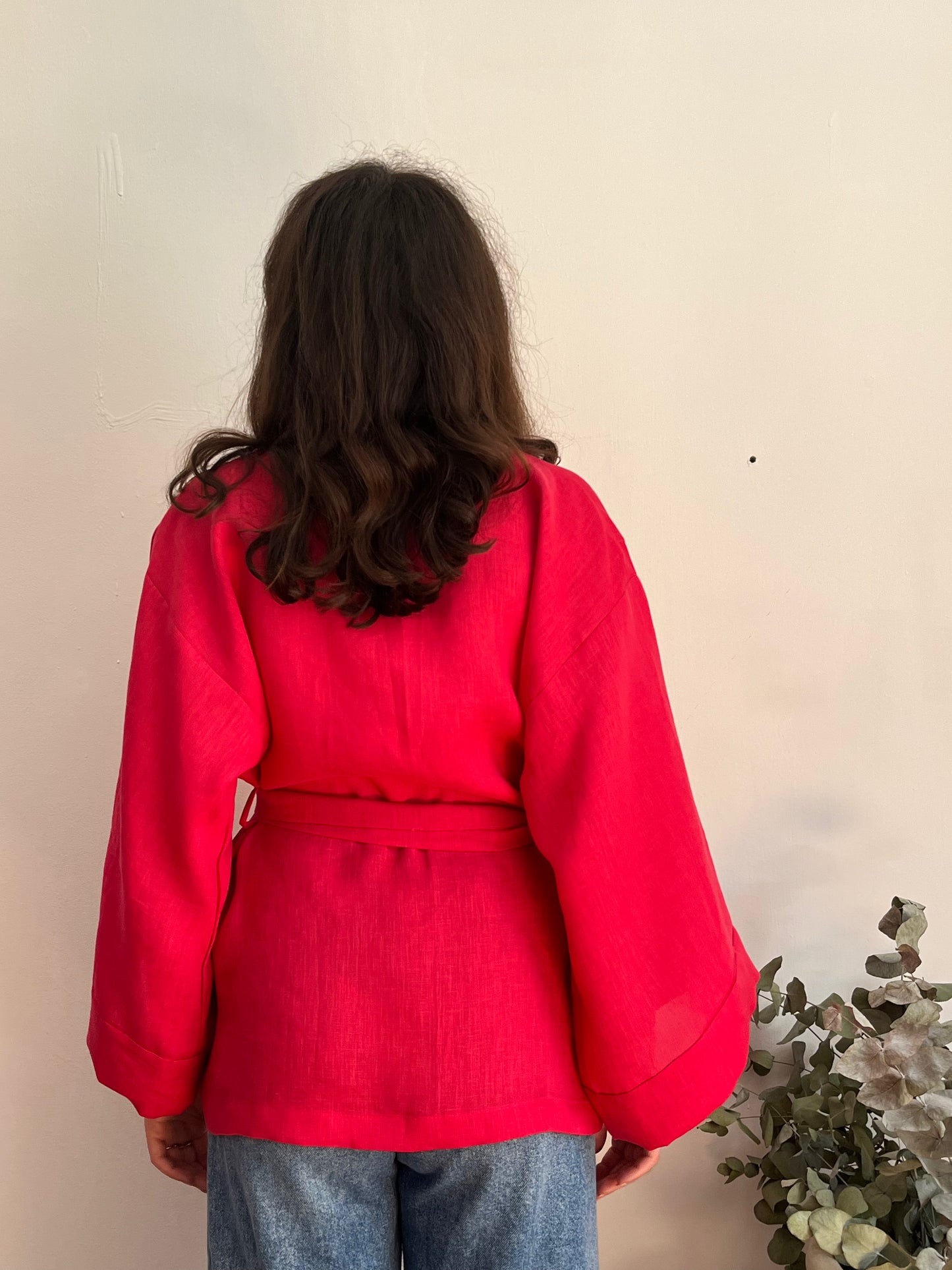 Kimono in lino fucsia