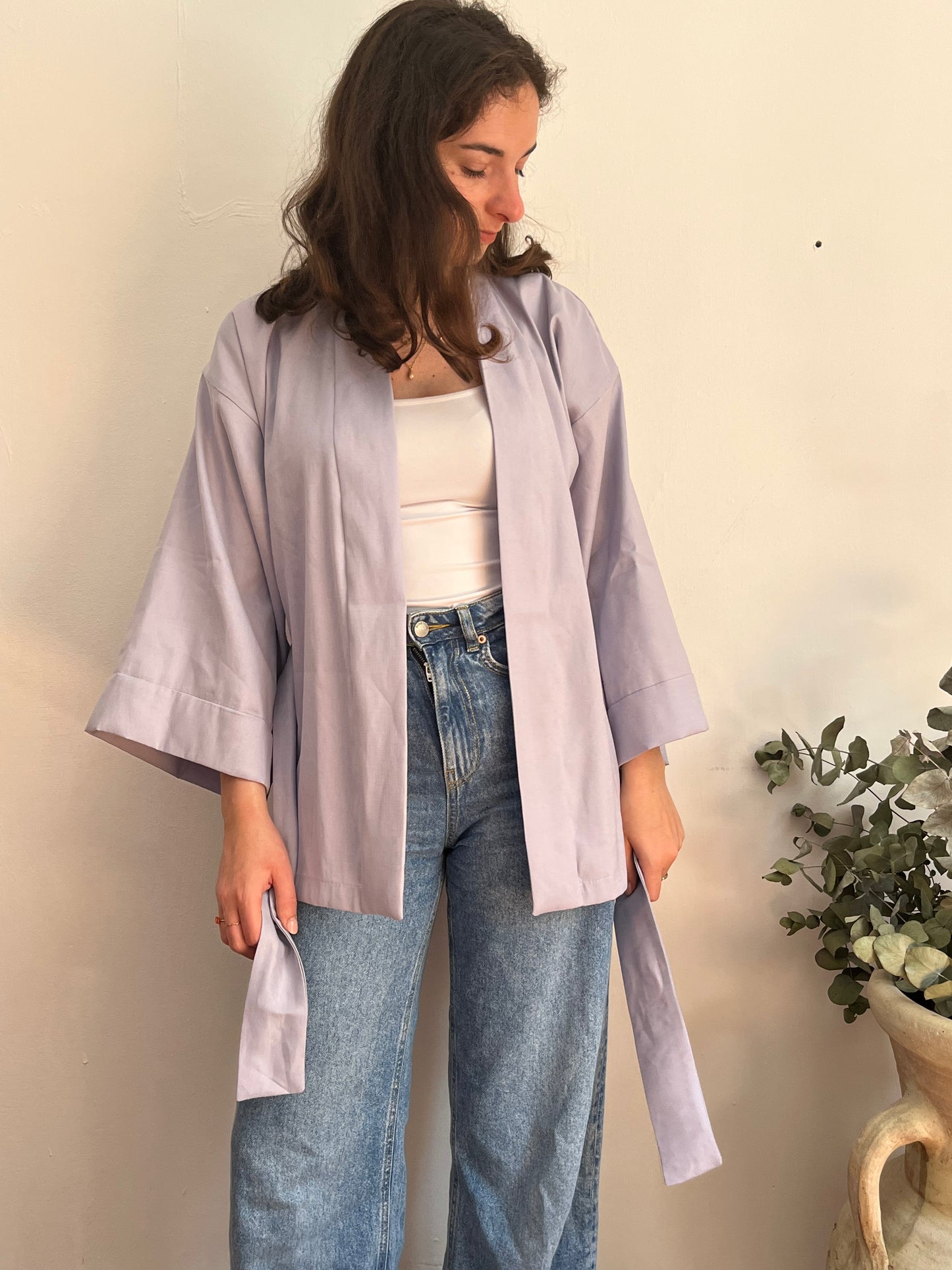 Kimono in lino lavanda