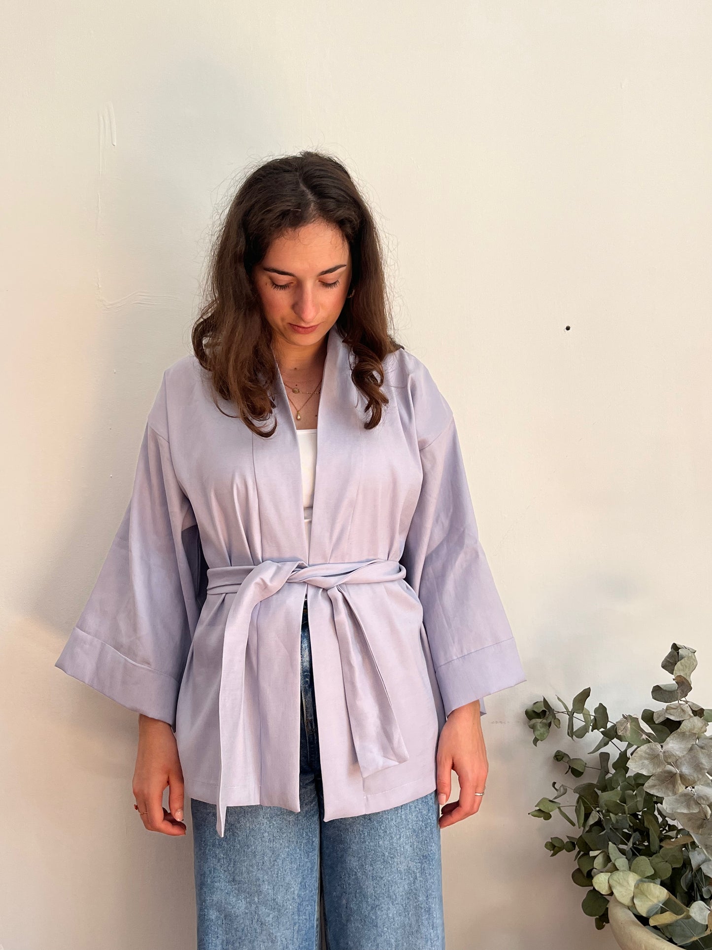 Kimono in lino lavanda