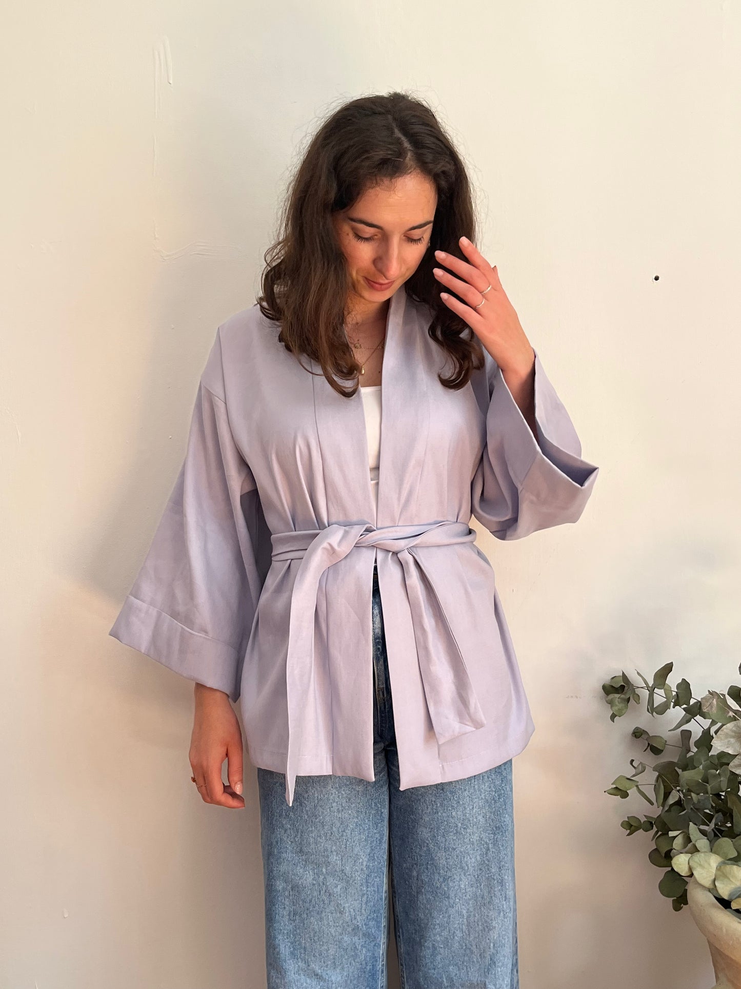 Kimono in lino lavanda