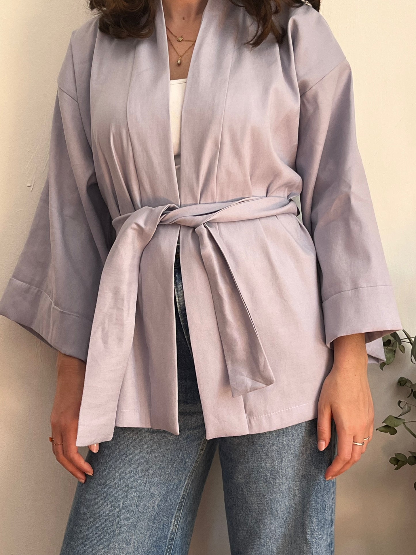 Kimono in lino lavanda