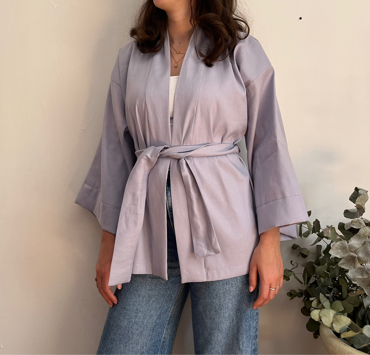 Kimono in lino lavanda