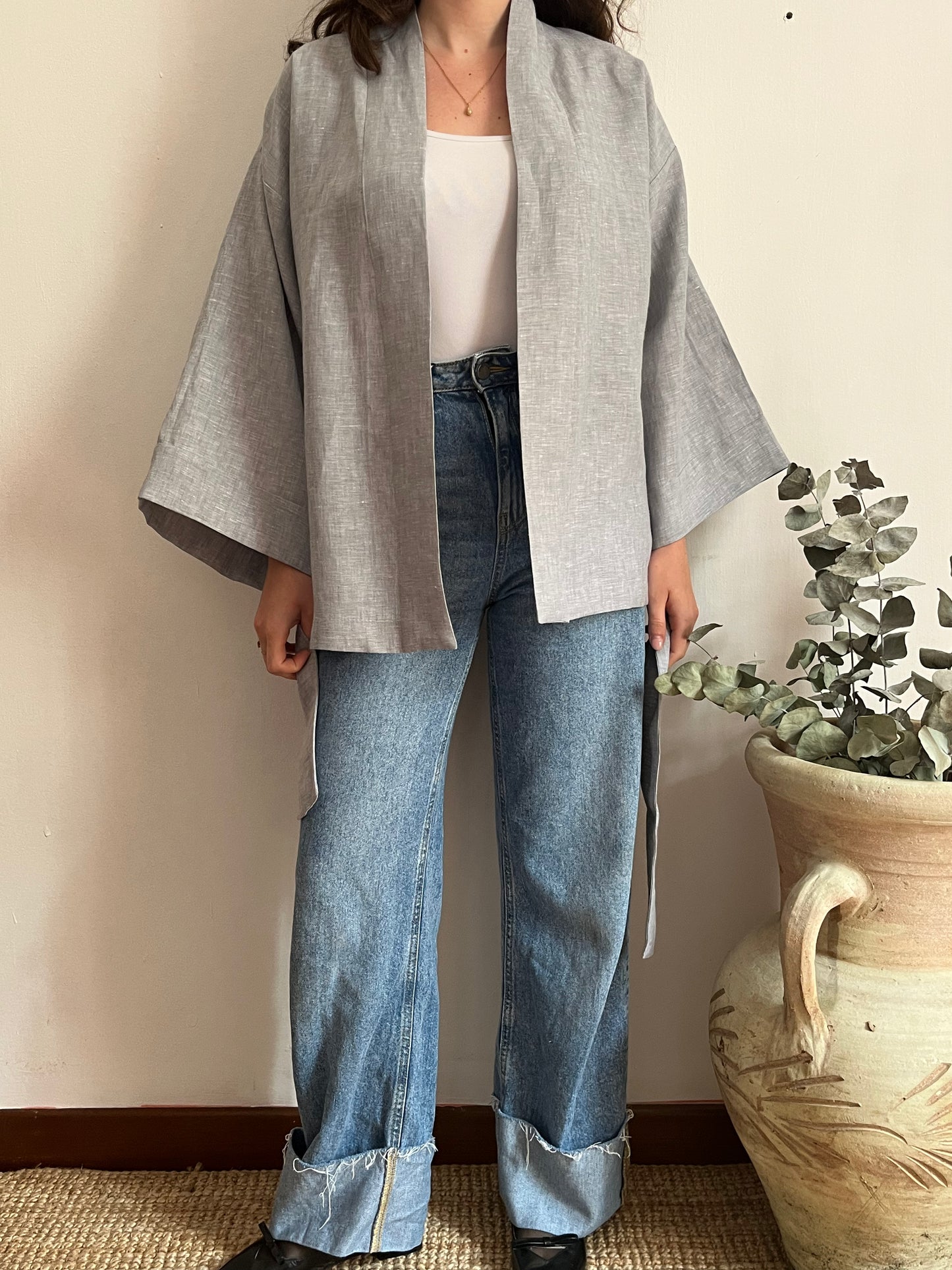 Kimono in lino grigio