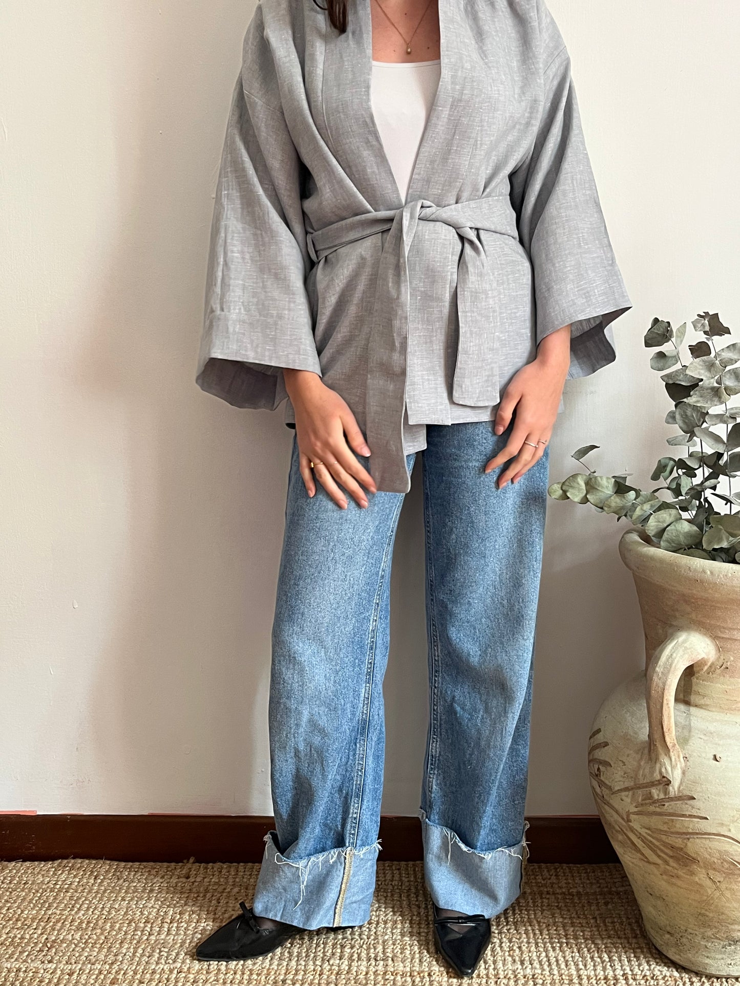 Kimono in lino grigio