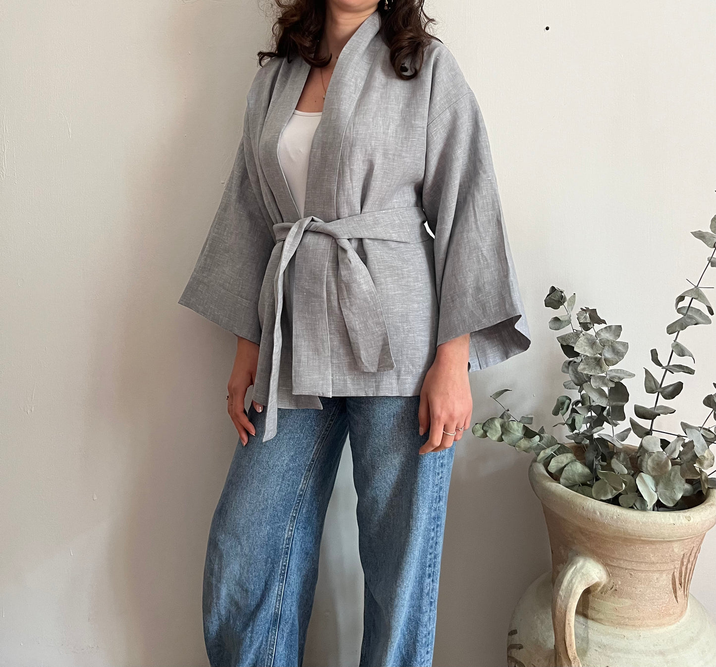 Kimono in lino grigio