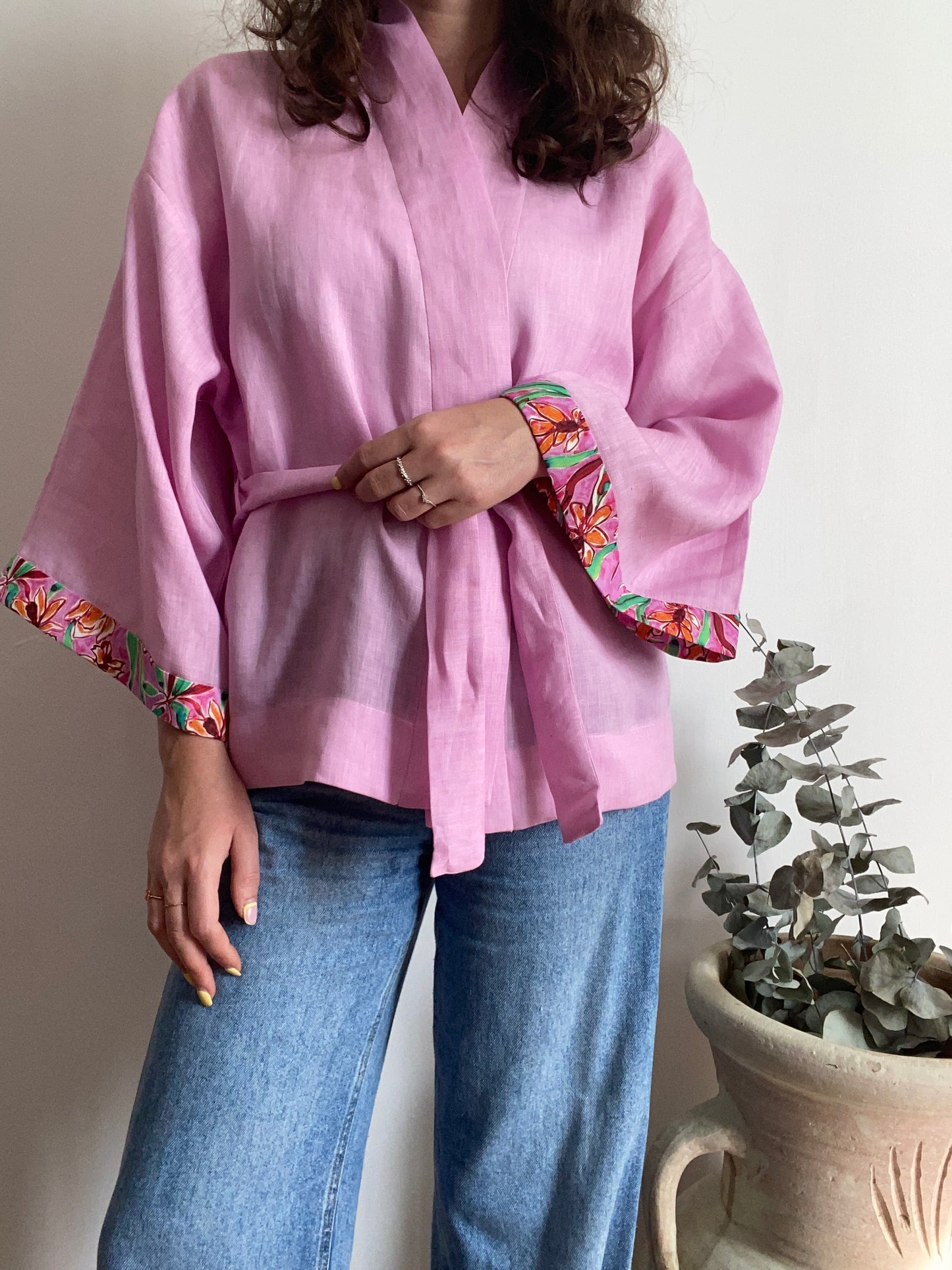 Kimono in lino rosa