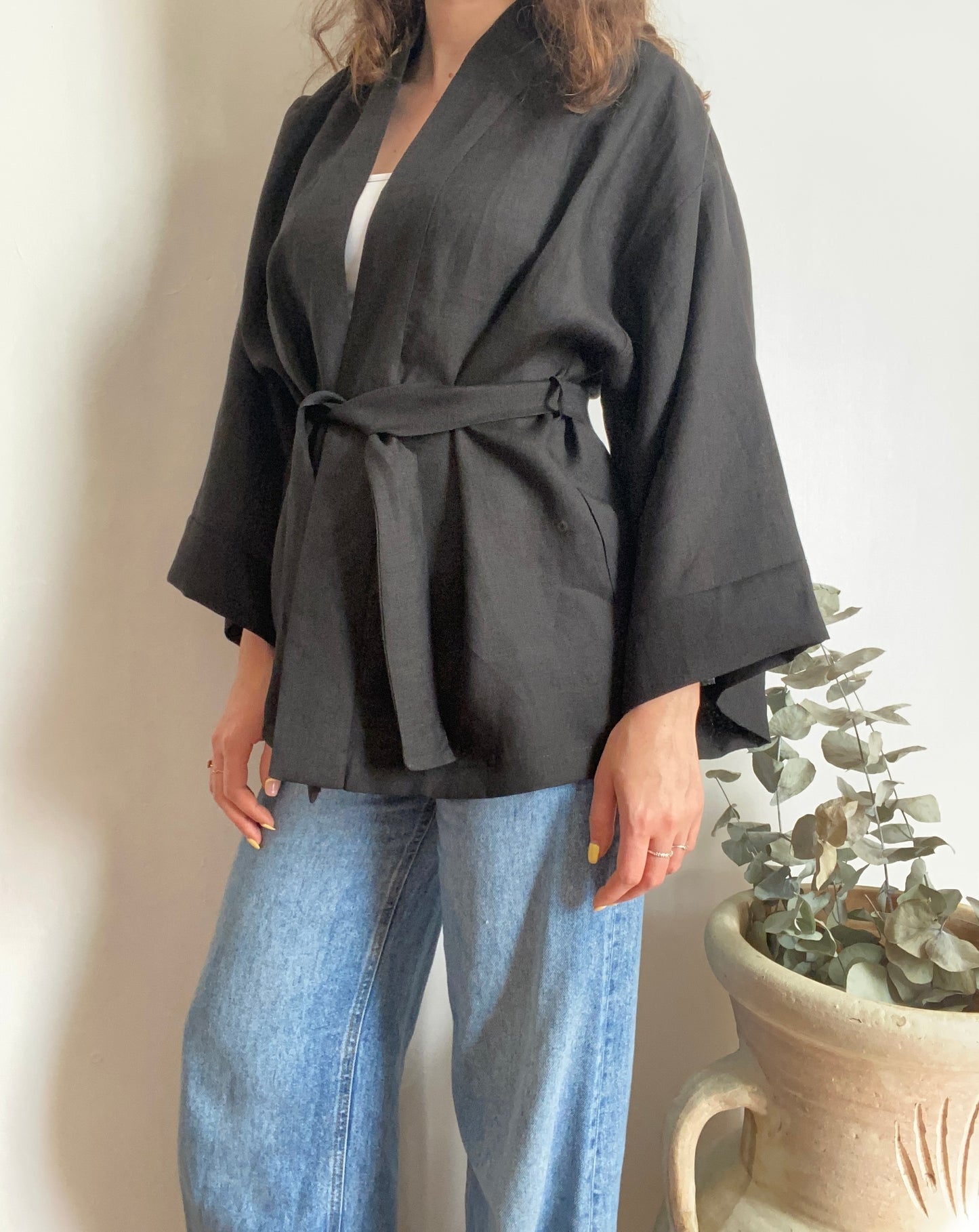Kimono in lino Nero
