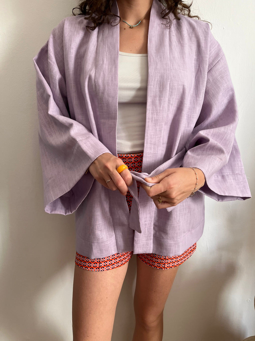 Kimono in lino lavanda