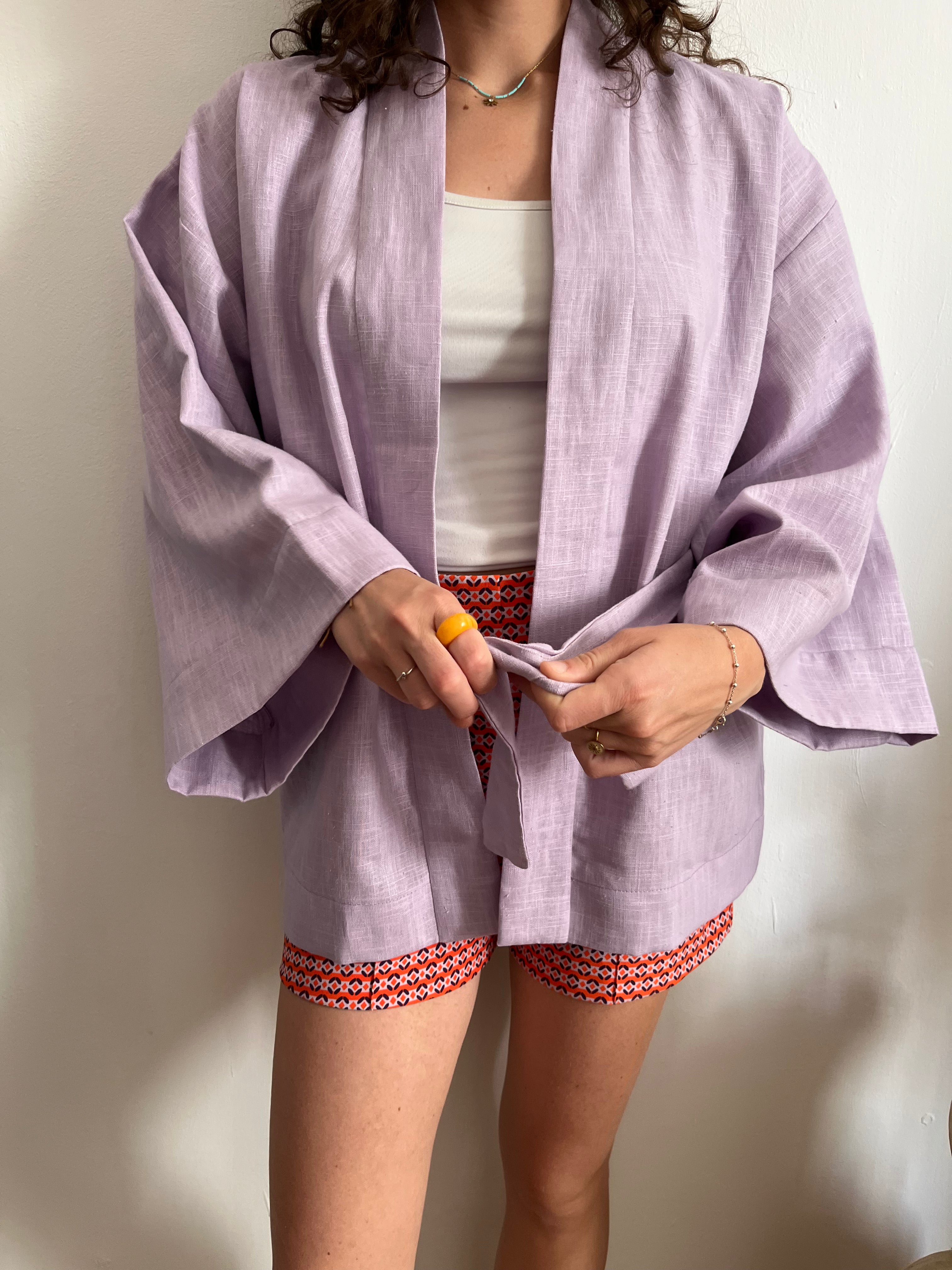 Kimono in lino lavanda