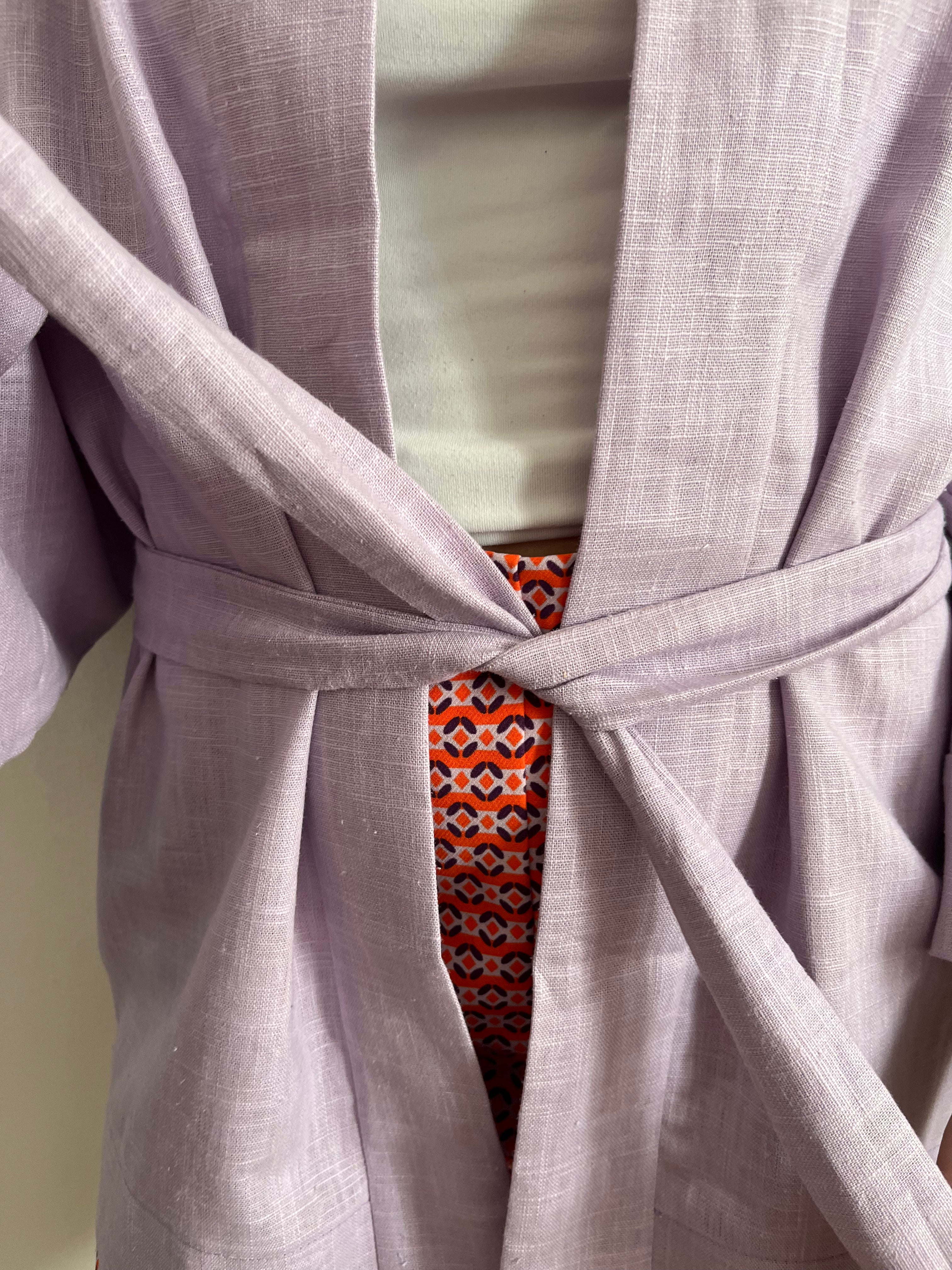 Kimono in lino lavanda