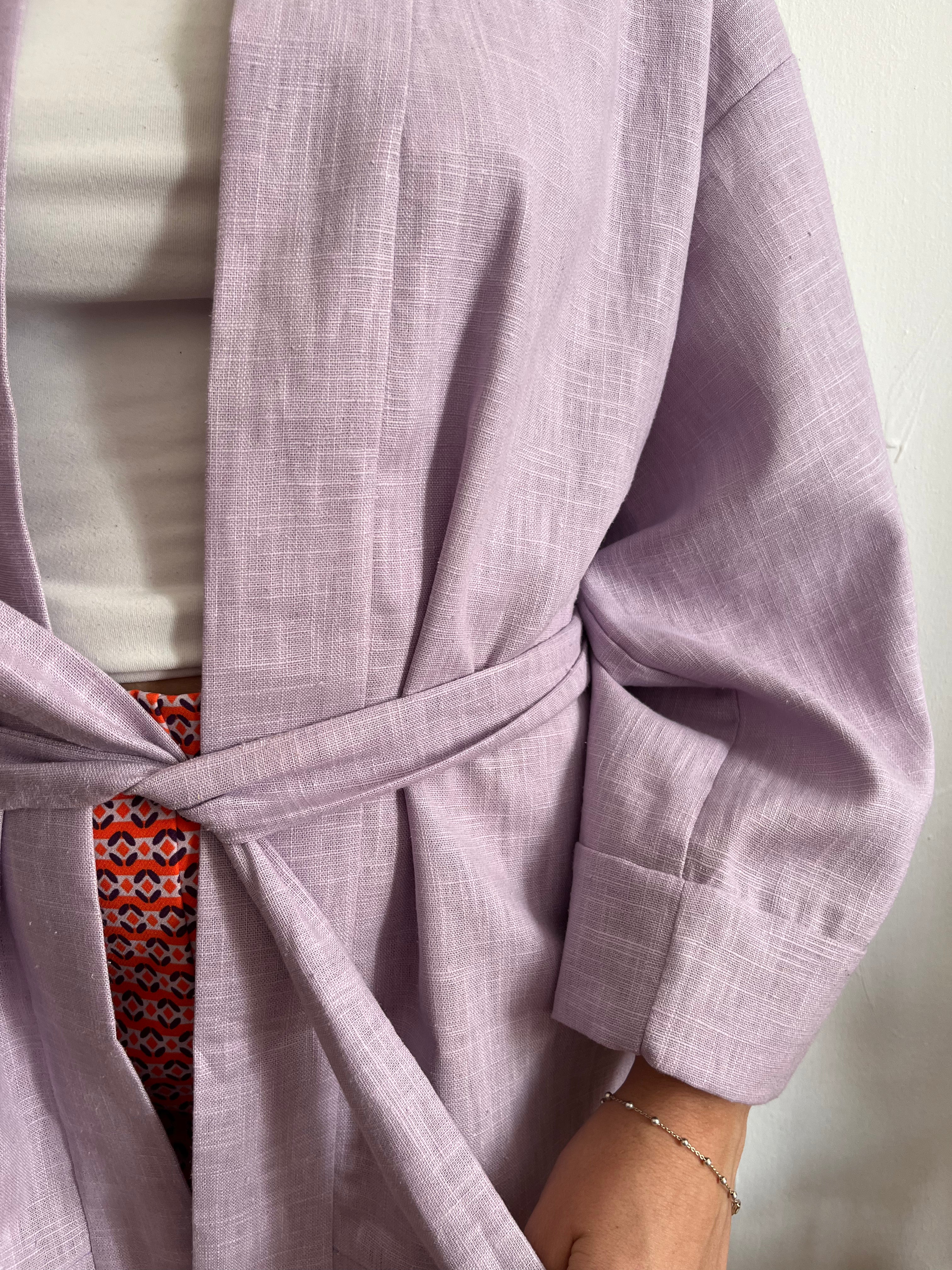 Kimono in lino lavanda