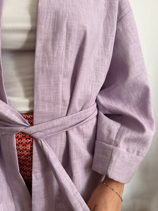 Kimono in lino lavanda