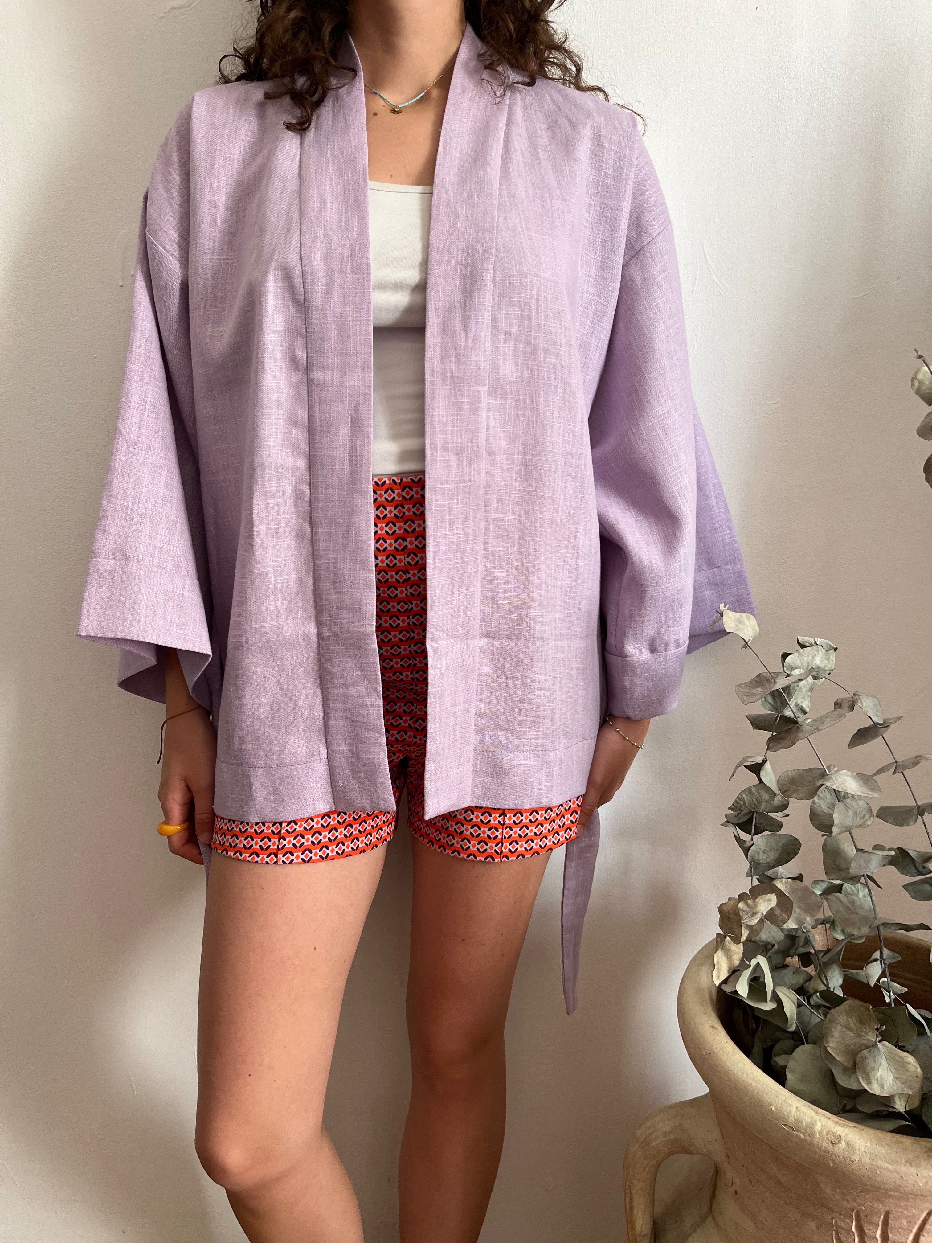 Kimono in lino lavanda