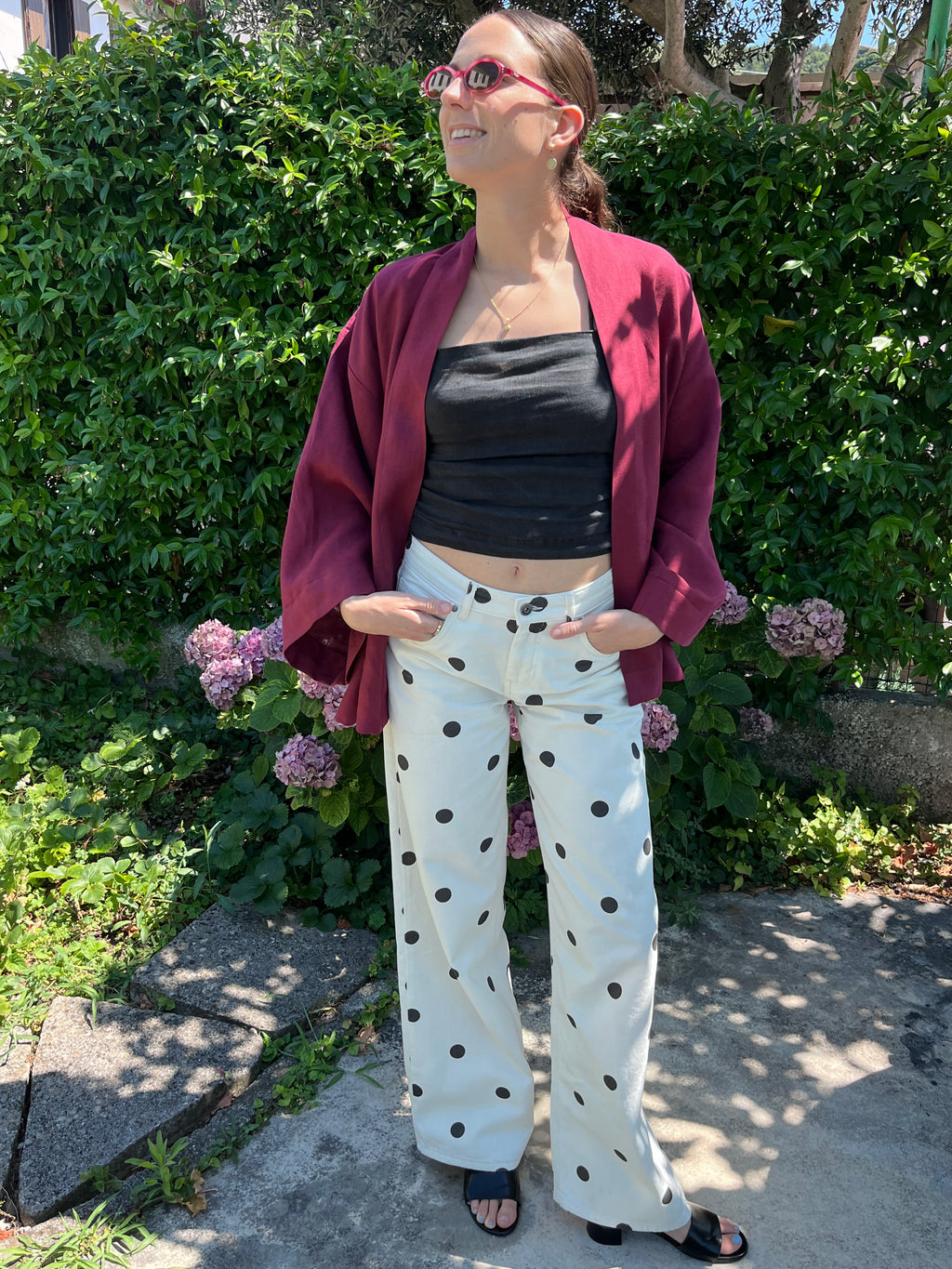 Kimono in lino borgogna